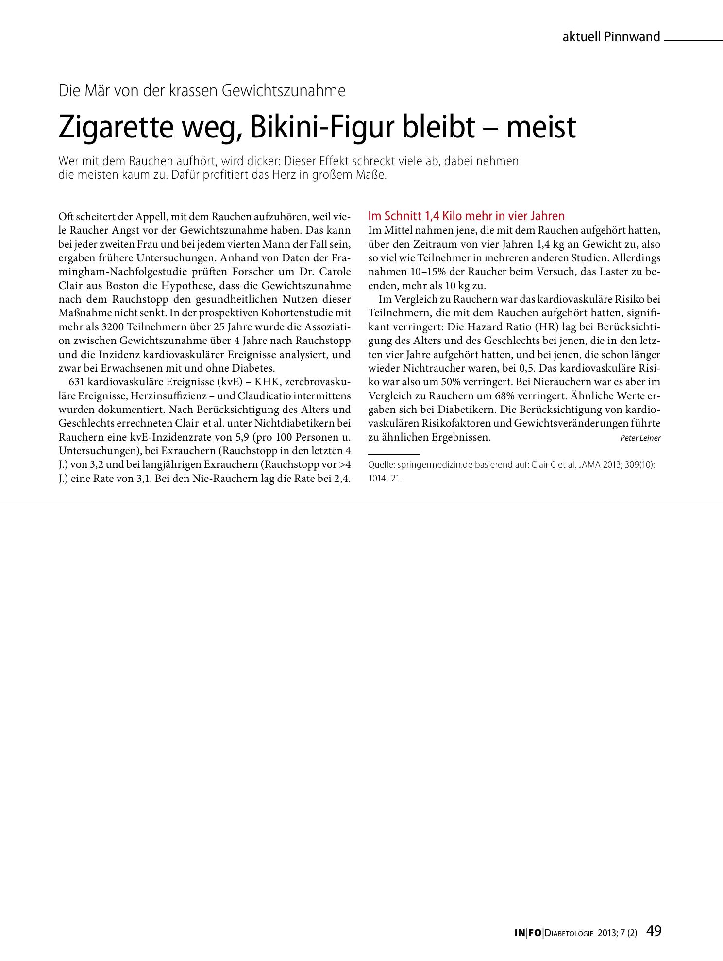Vorschauseite 1: Zigarette weg, Bikini-Figur bleibt — meist