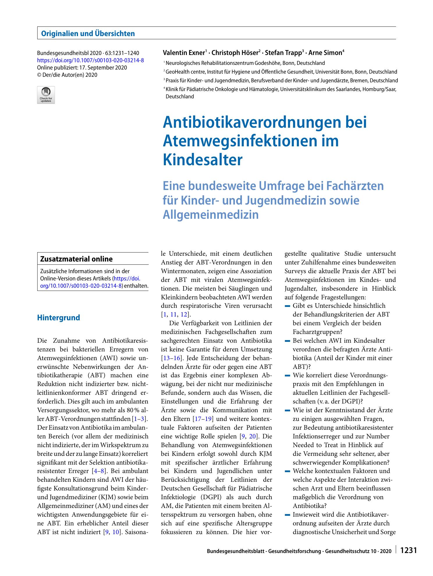Vorschauseite 1: Antibiotikaverordnungen bei Atemwegsinfektionen im Kindesalter