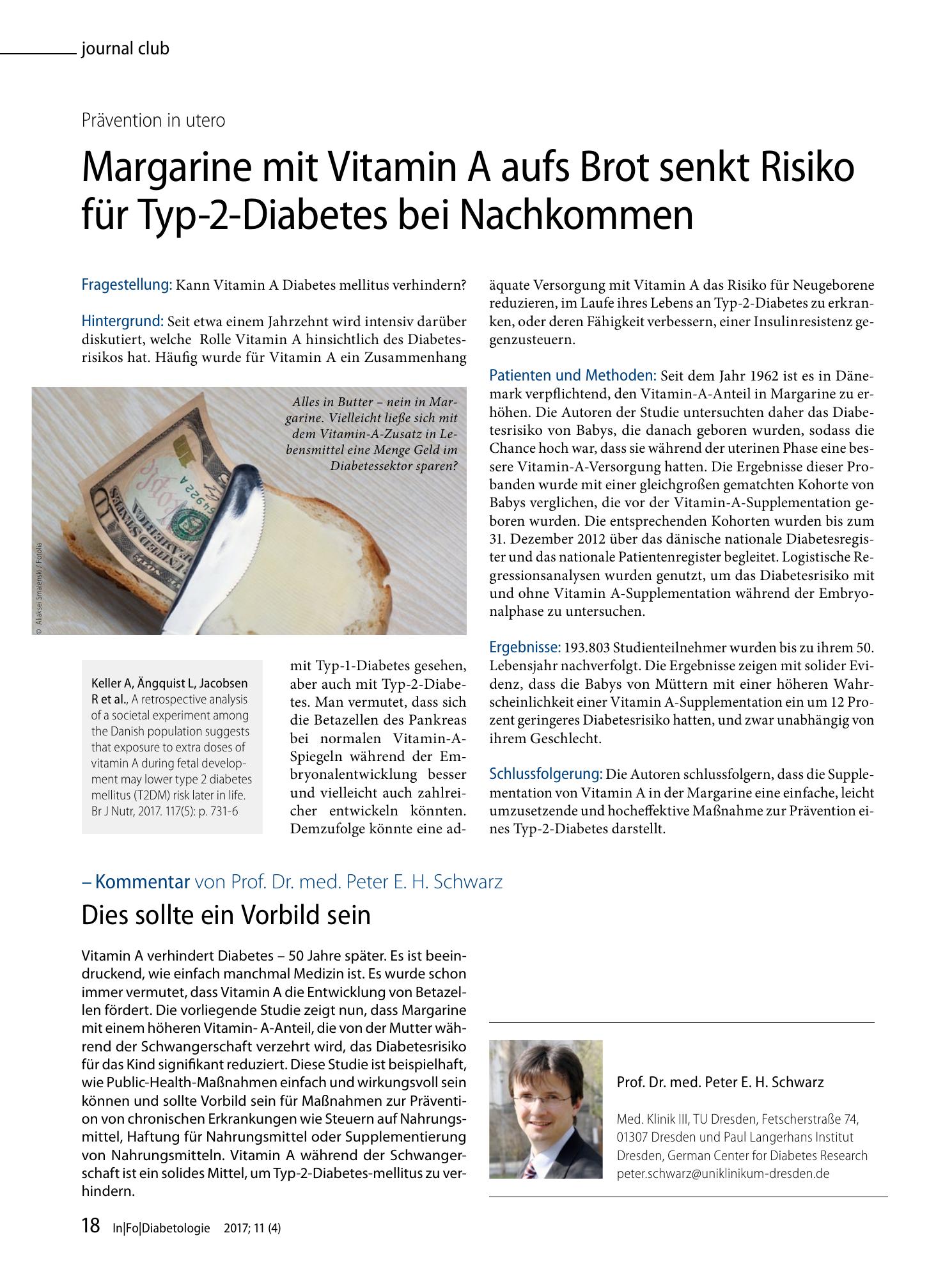 Vorschauseite 1: Margarine mit Vitamin A aufs Brot senkt Risiko für Typ-2-Diabetes bei Nachkommen