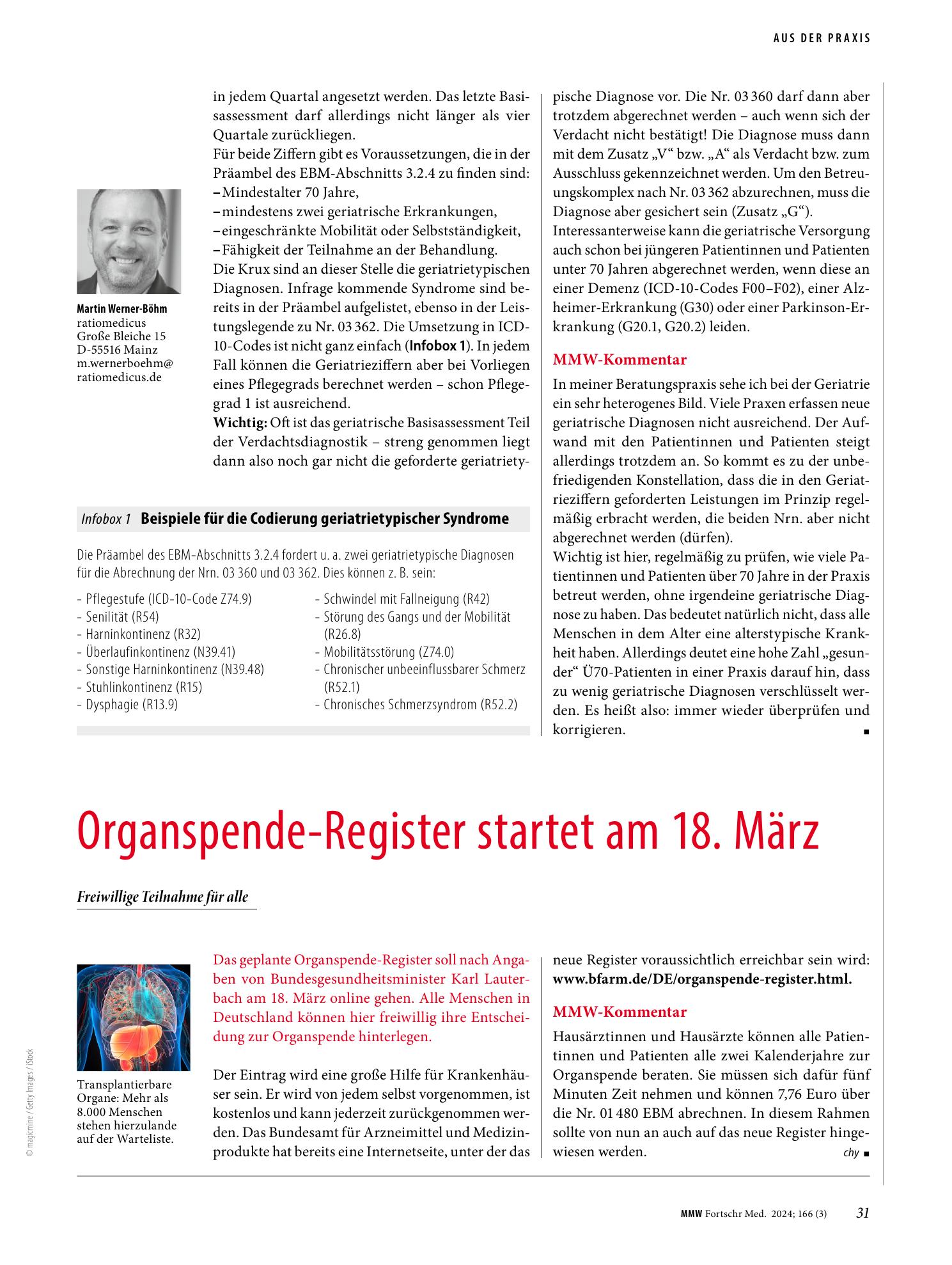 Vorschauseite 1: Organspende-Register startet am 18. März