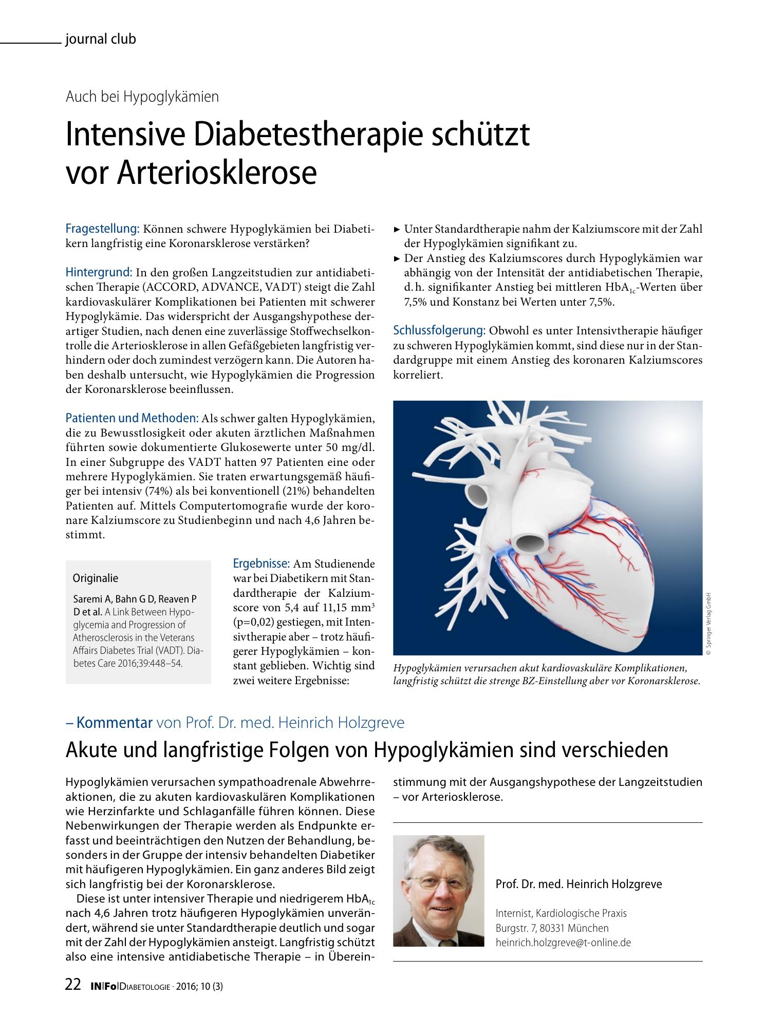 Vorschauseite 1: Intensive Diabetestherapie schützt vor Arteriosklerose