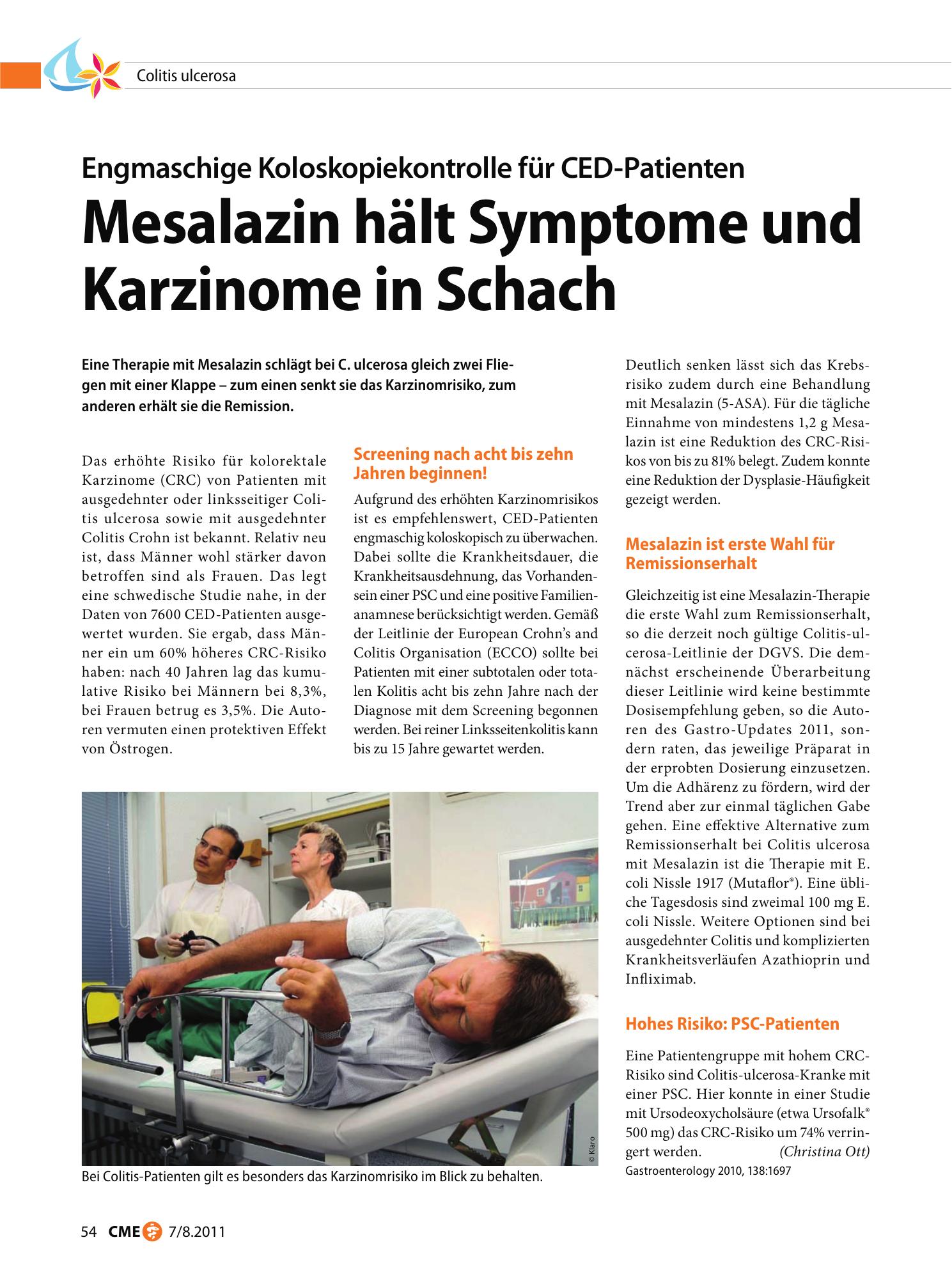 Vorschauseite 1: Mesalazin hält Symptome und Karzinome in Schach