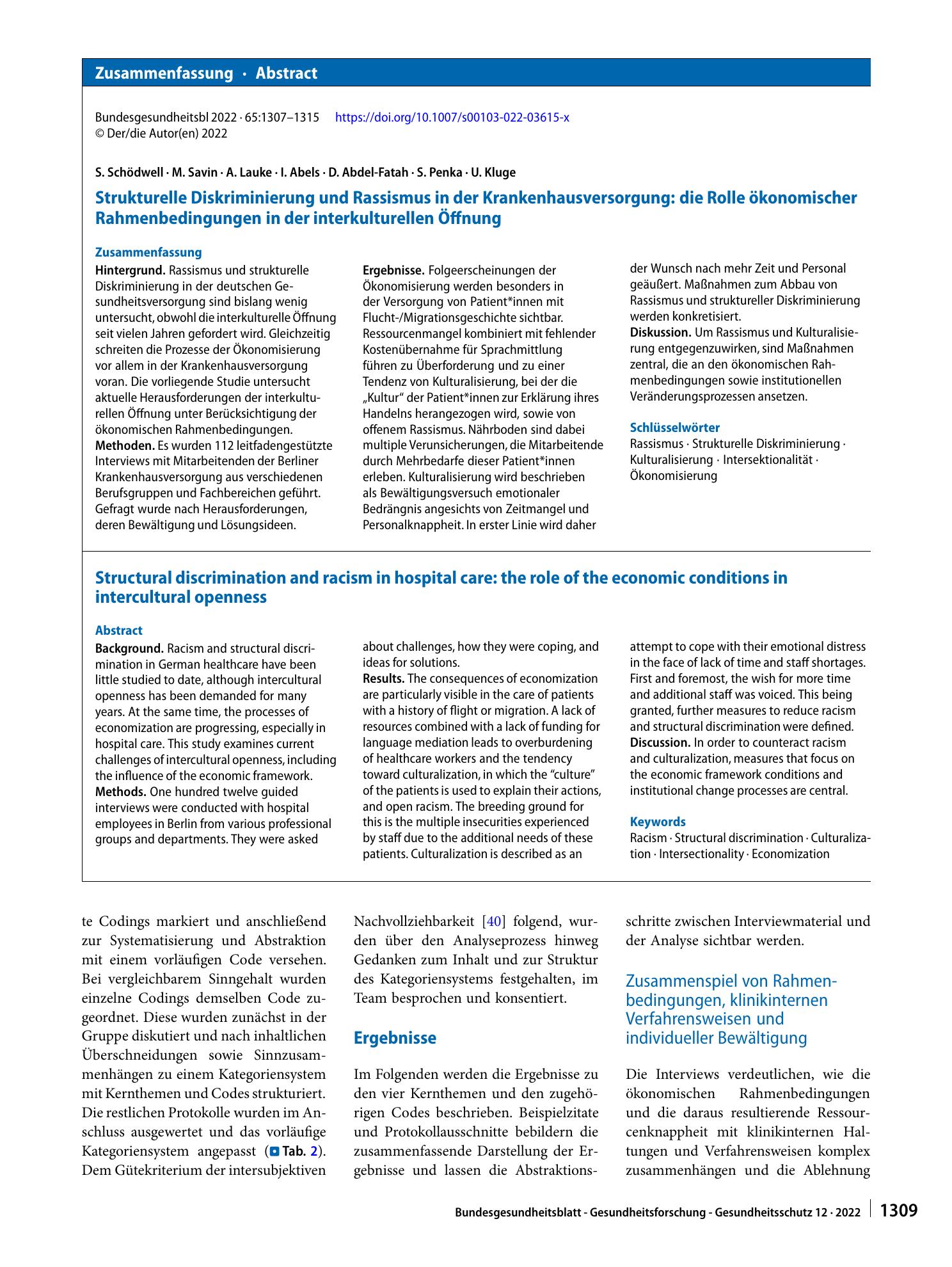 Vorschauseite 3: Strukturelle Diskriminierung und Rassismus in der Krankenhausversorgung: die Rolle ökonomischer Rahmenbedingungen in der interkulturellen Öffnung