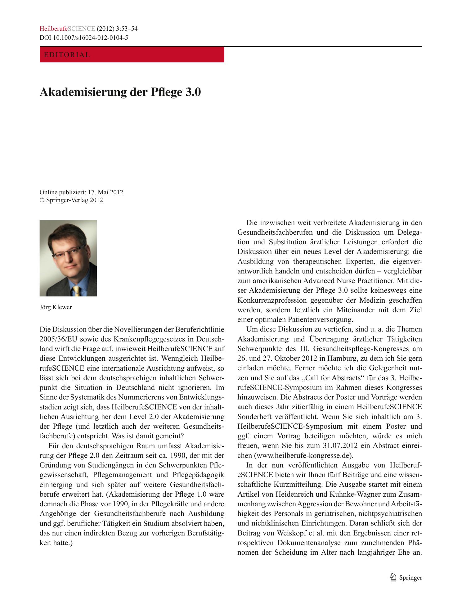 Vorschauseite 1: Akademisierung der Pflege 3.0