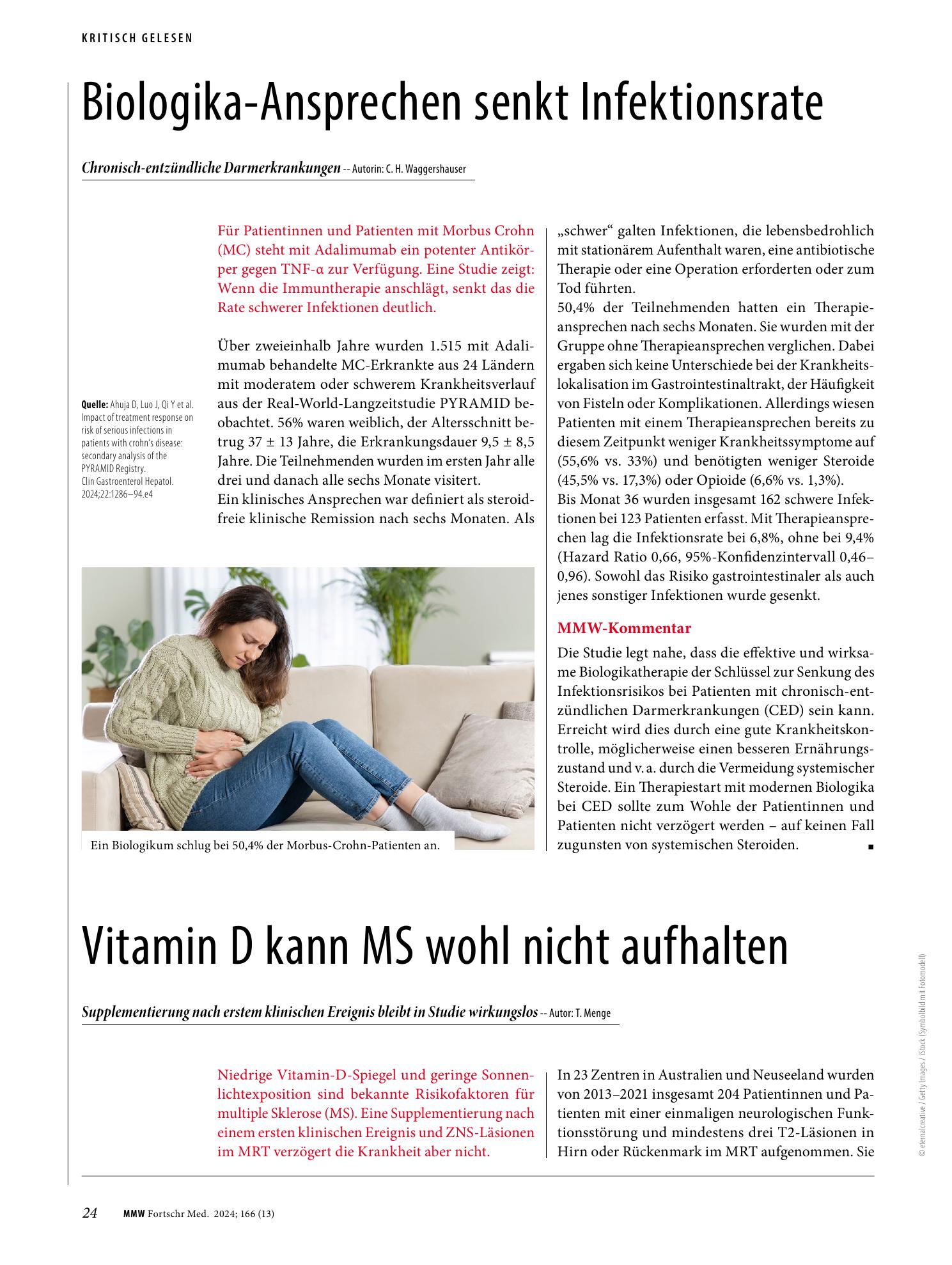 Vorschauseite 1: Biologika-Ansprechen senkt Infektionsrate
