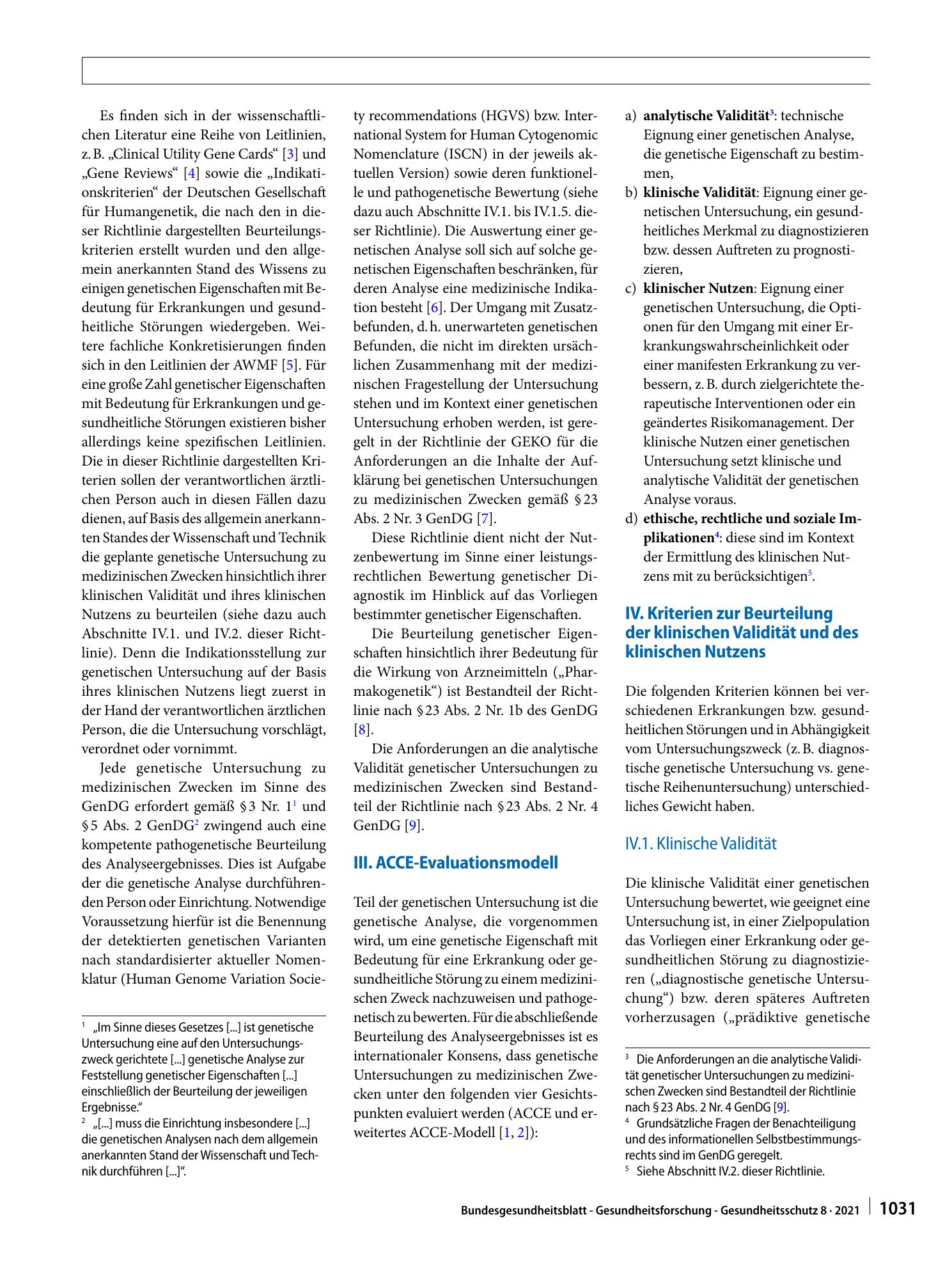 Vorschauseite 2: Richtlinie der Gendiagnostik-Kommission (GEKO) für die Beurteilung genetischer Eigenschaften hinsichtlich ihrer Bedeutung für Erkrankungen oder gesundheitliche Störungen sowie für…