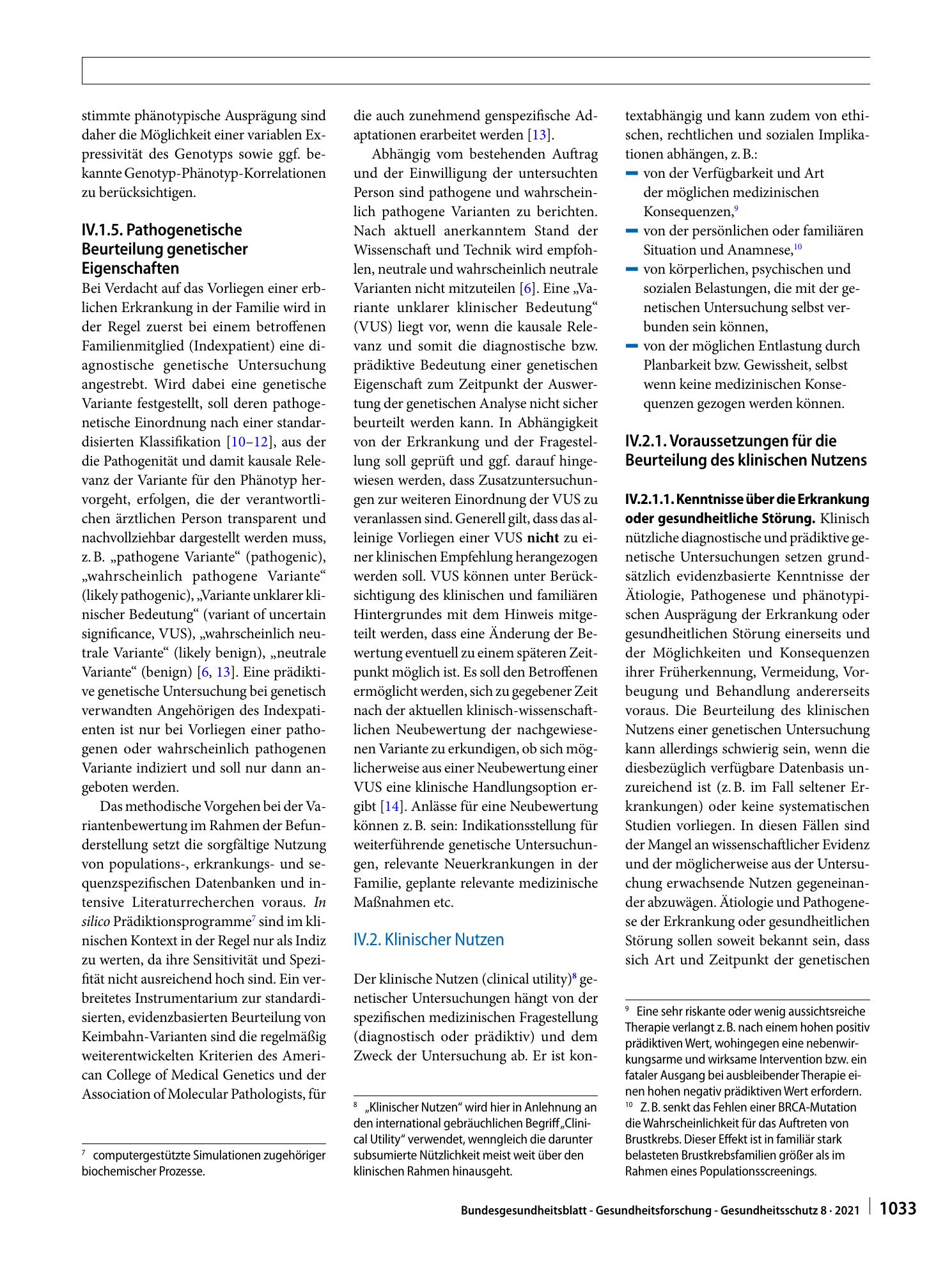 Vorschauseite 4: Richtlinie der Gendiagnostik-Kommission (GEKO) für die Beurteilung genetischer Eigenschaften hinsichtlich ihrer Bedeutung für Erkrankungen oder gesundheitliche Störungen sowie für…