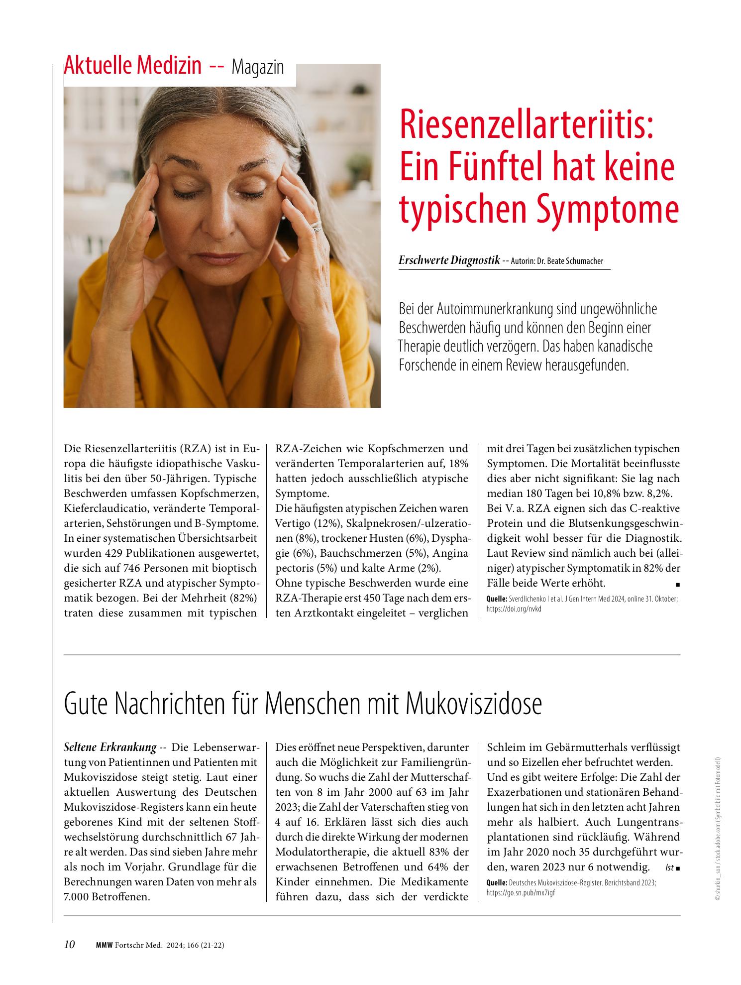 Vorschauseite 1: Riesenzellarteriitis: Ein Fünftel hat keine typischen Symptome