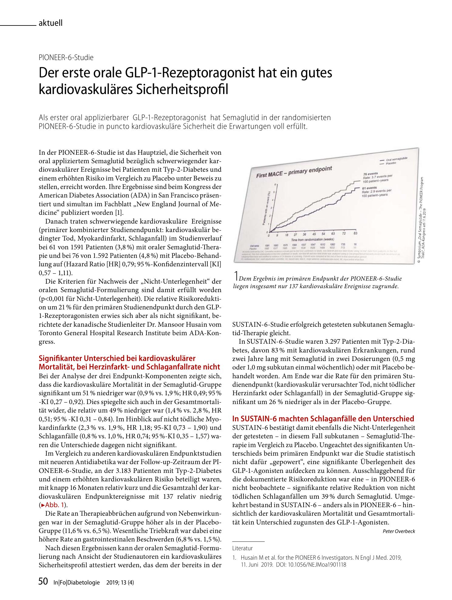 Vorschauseite 1: Der erste orale GLP-1-Rezeptoragonist hat ein gutes kardiovaskuläres Sicherheitsprofil