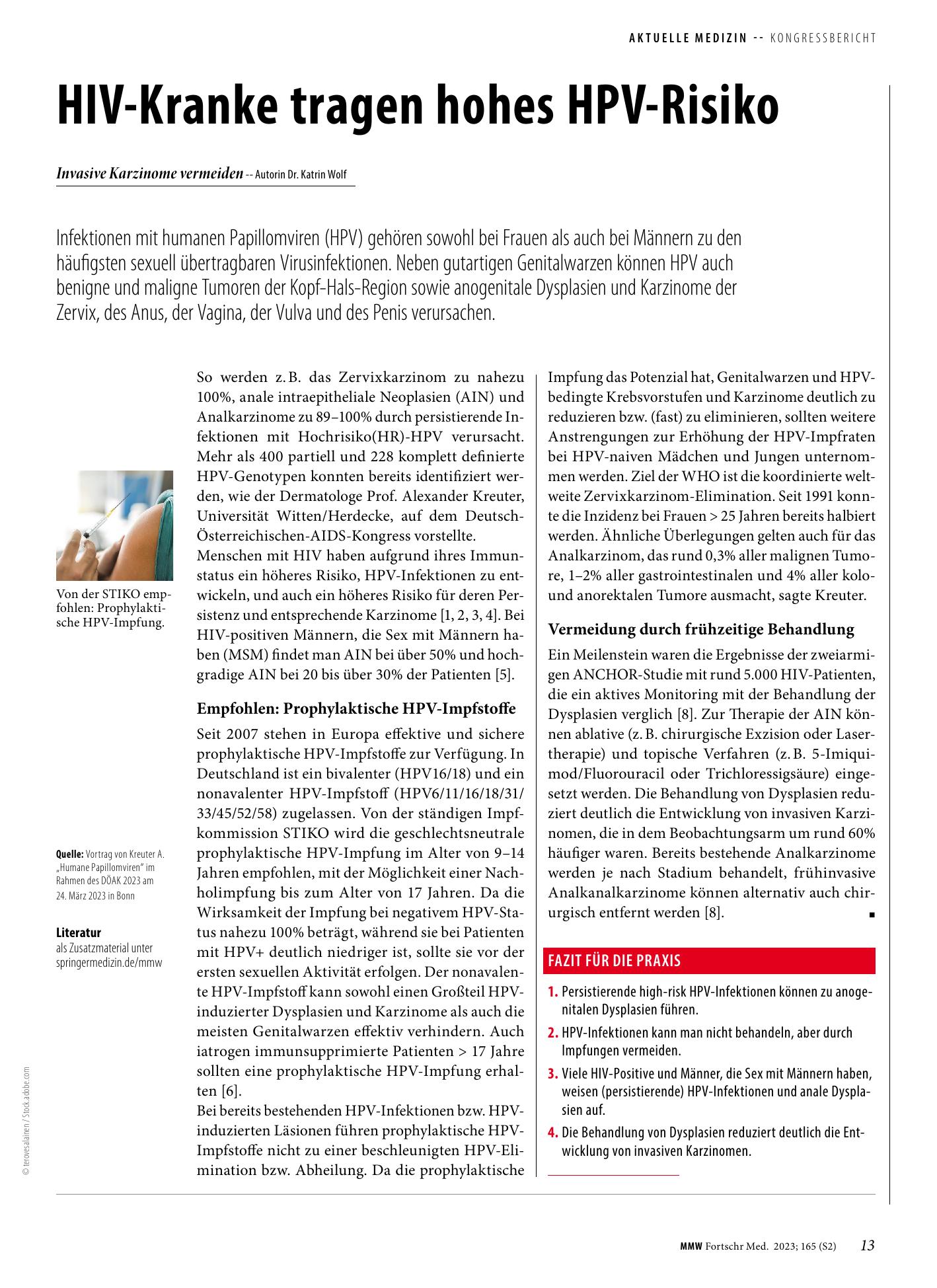 Vorschauseite 1: HIV-Kranke tragen hohes HPV-Risiko