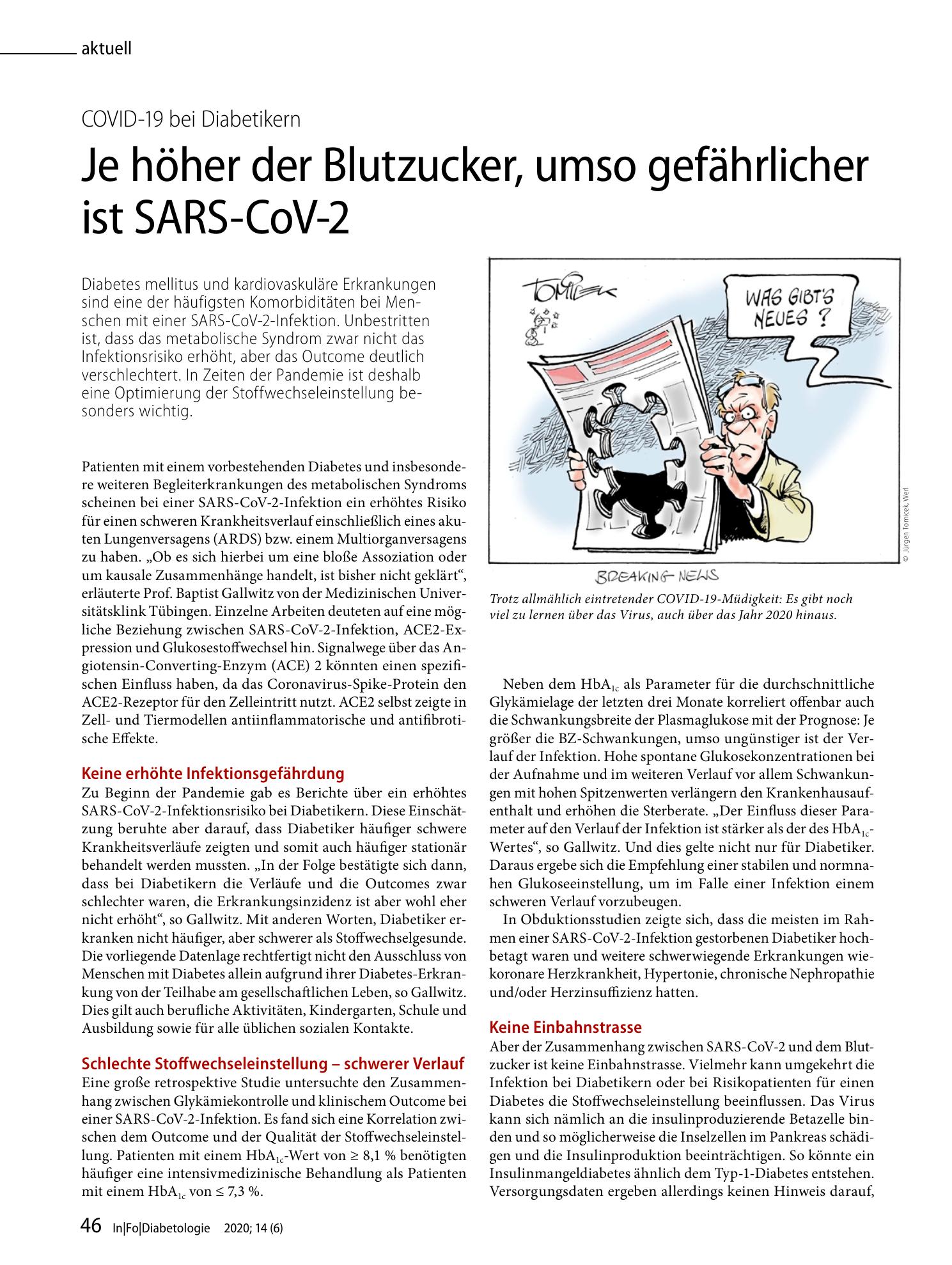 Vorschauseite 1: Je höher der Blutzucker, umso gefährlicher ist SARS-CoV-2