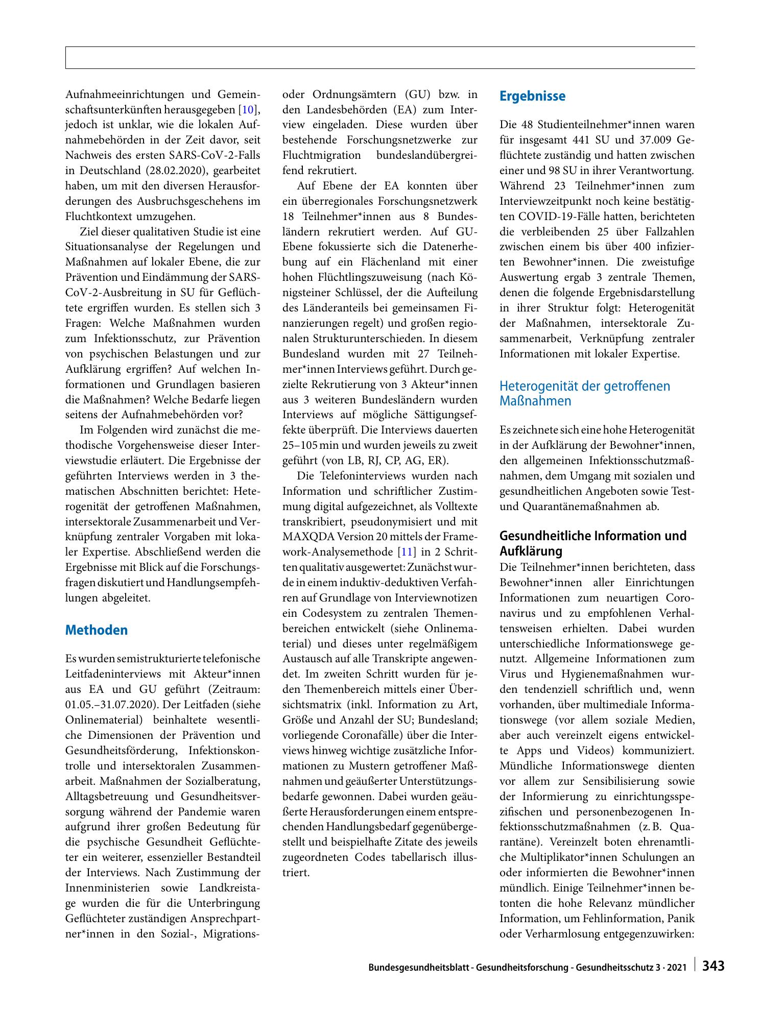 Vorschauseite 2: COVID-19 in Sammelunterkünften für Geflüchtete: Analyse von Pandemiemaßnahmen und prioritäre Bedarfe aus behördlicher Sicht