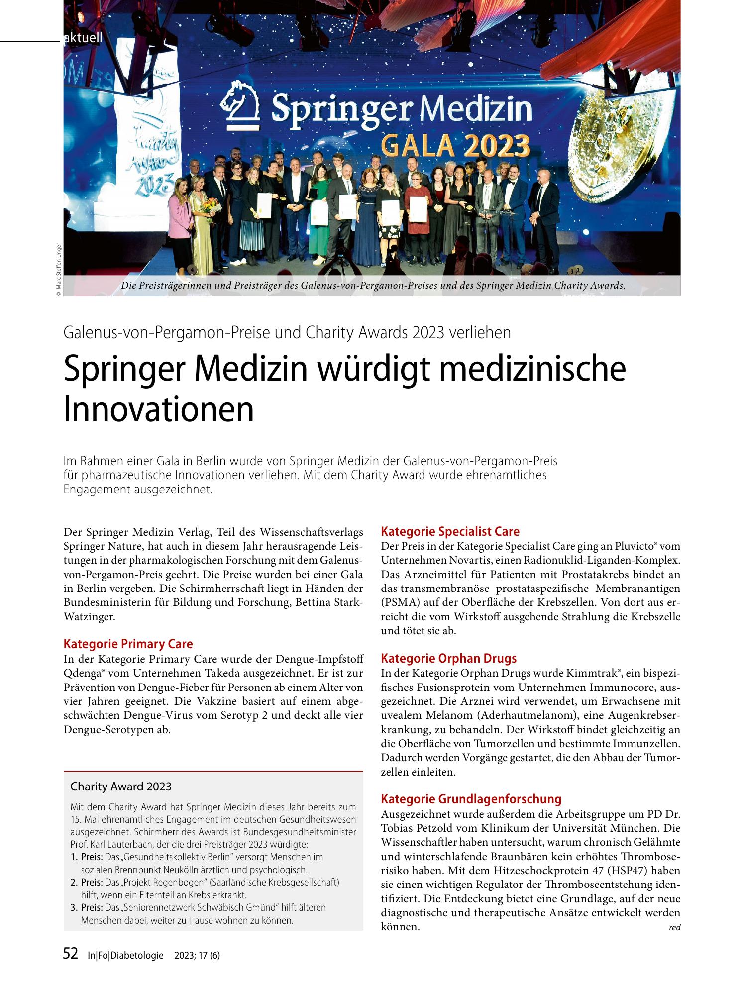 Vorschauseite 1: Springer Medizin würdigt medizinische Innovationen