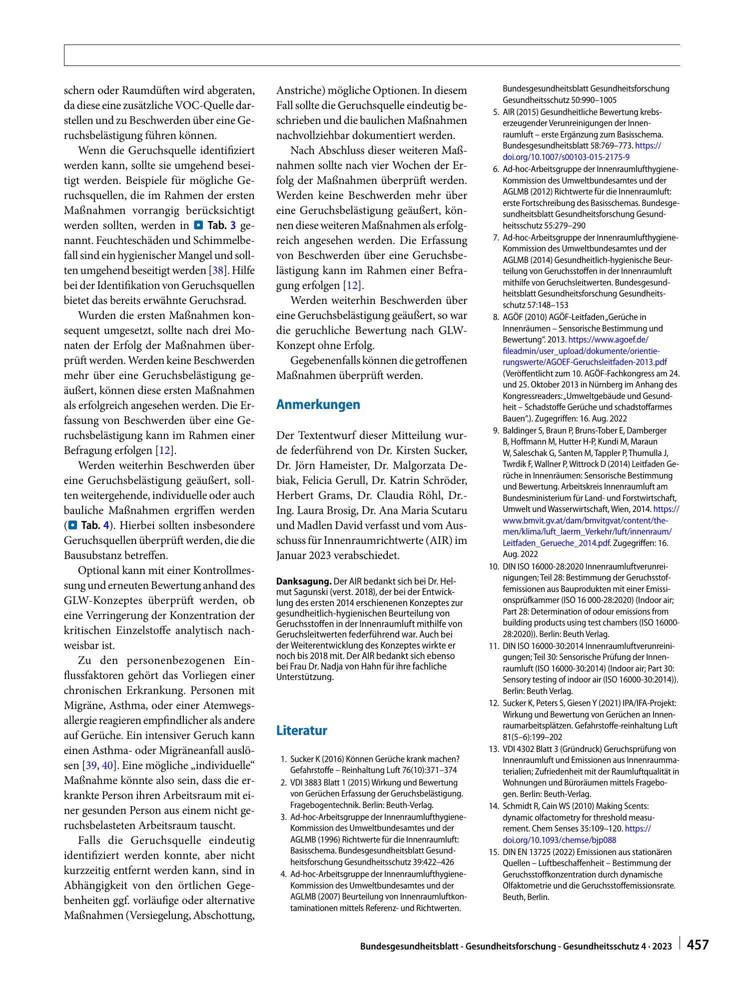 Vorschauseite 6: Bewertung von Geruchsstoffen in der Innenraumluft – Weiterentwicklung des Geruchsleitwerte-Konzeptes des AIR