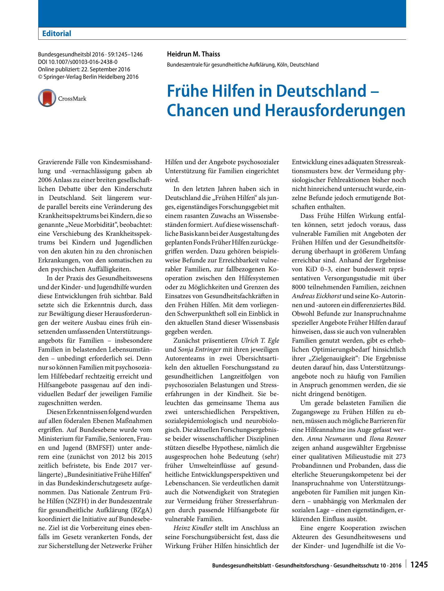 Vorschauseite 1: Frühe Hilfen in Deutschland – Chancen und Herausforderungen