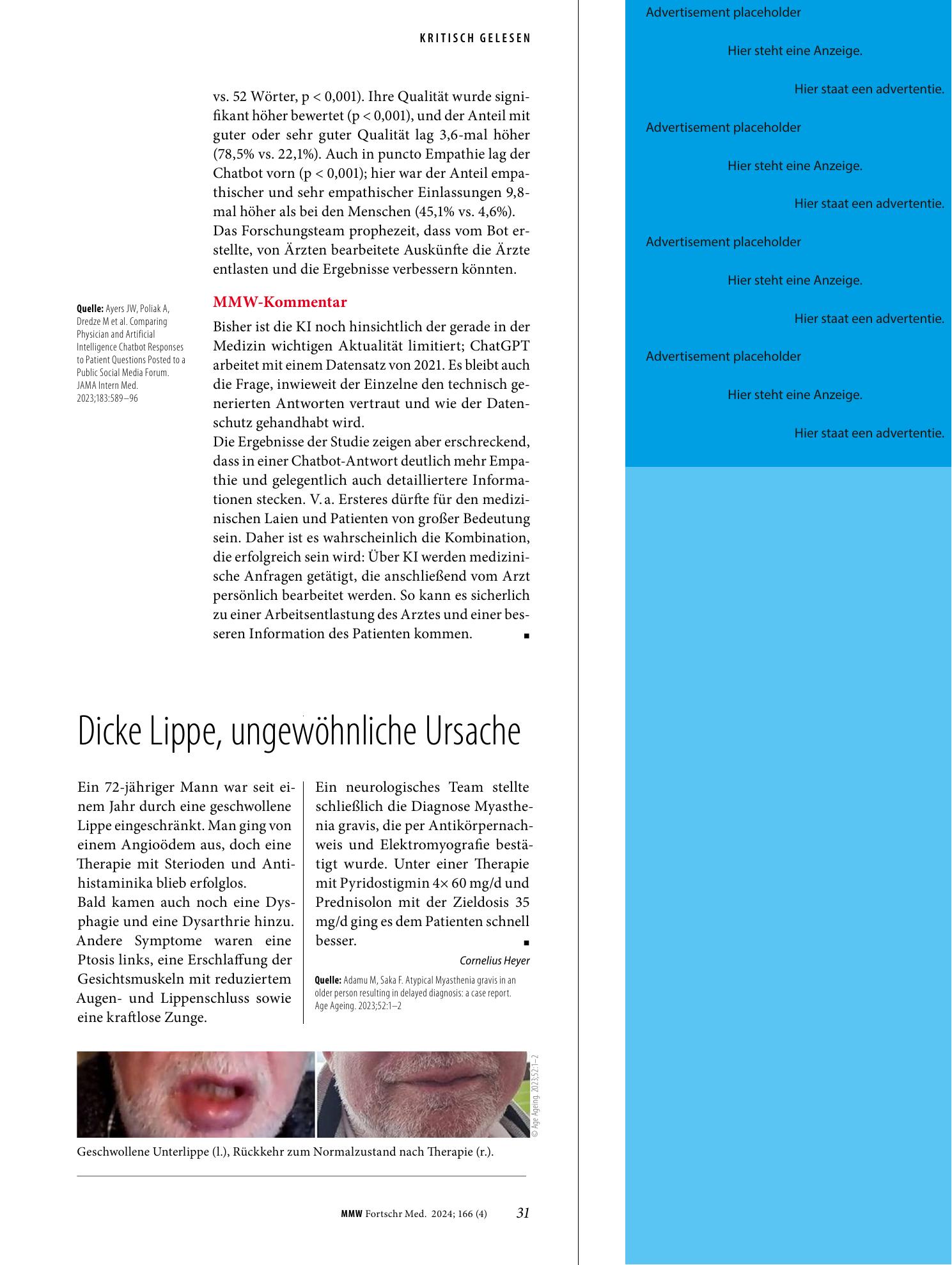 Vorschauseite 1: Dicke Lippe, ungewöhnliche Ursache