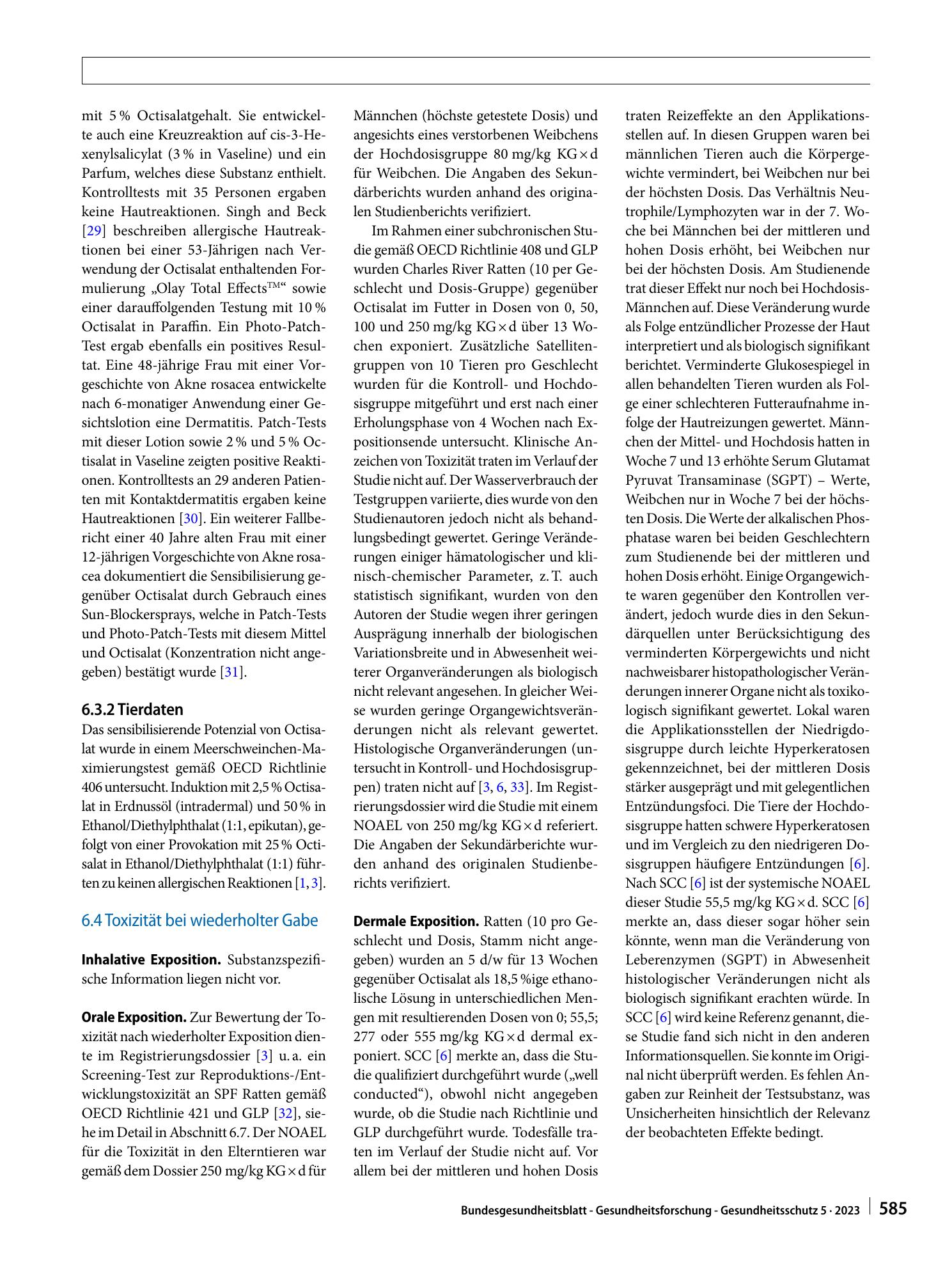 Vorschauseite 6: Stoffmonographie für Octisalat (Octylsalicylat, Ethylhexylsalicylat, EHS) – HBM-​Werte für die Metaboliten 5OH-EHS und 5cx-EPS im Urin von Erwachsenen und Kindern