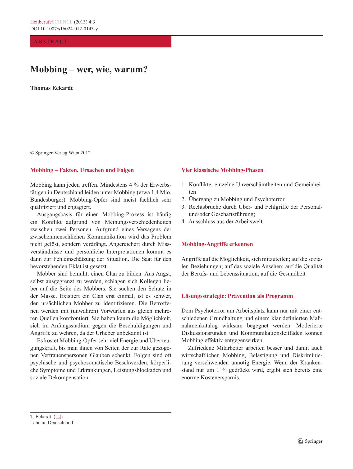 Vorschauseite 1: Mobbing – wer, wie, warum?