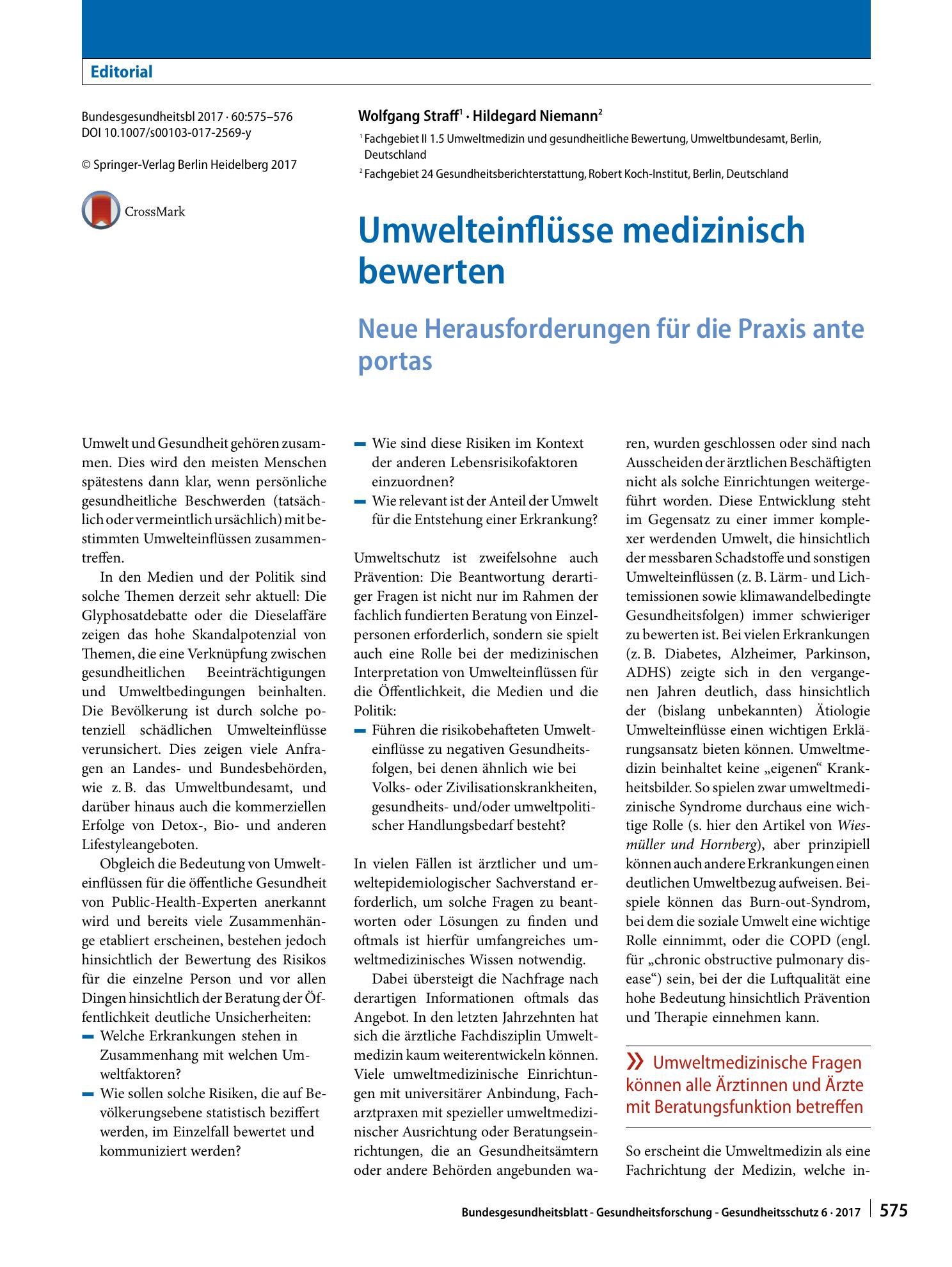 Vorschauseite 1: Umwelteinflüsse medizinisch bewerten