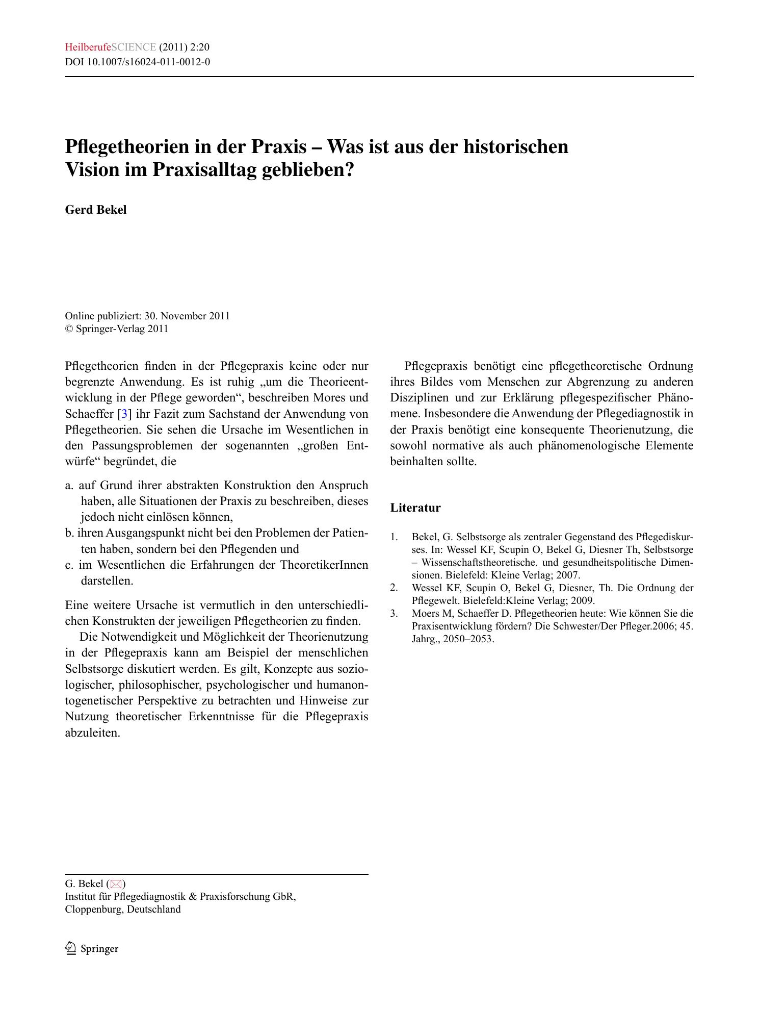 Vorschauseite 1: Pflegethorien in der Praxis – Was ist aus der historischen Vision im Praxisalltag geblieben?