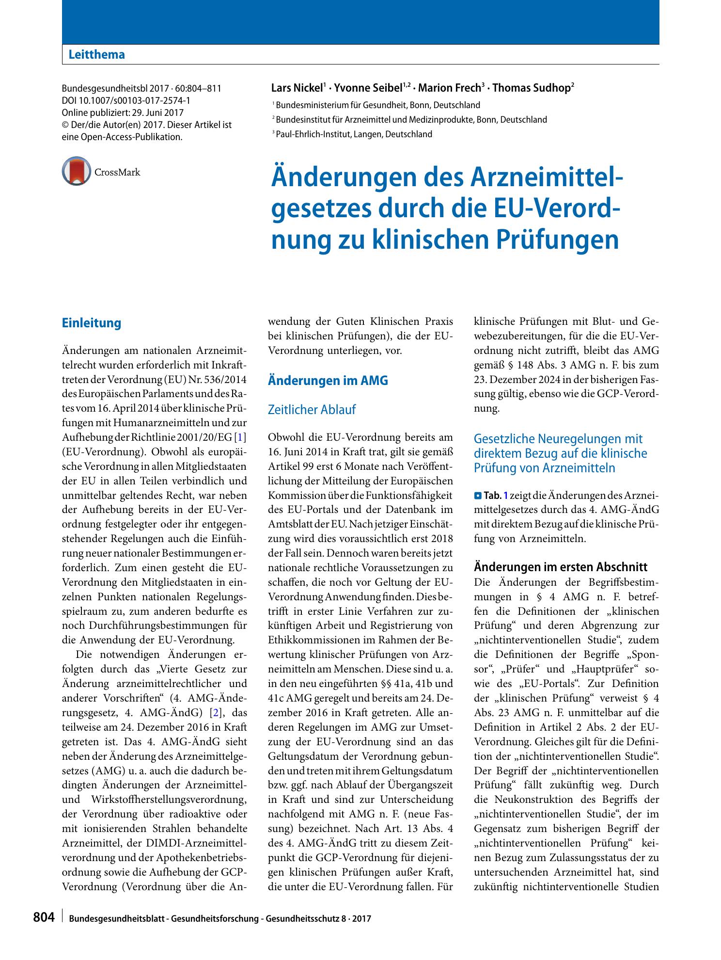 Vorschauseite 1: Änderungen des Arzneimittelgesetzes durch die EU-Verordnung zu klinischen Prüfungen