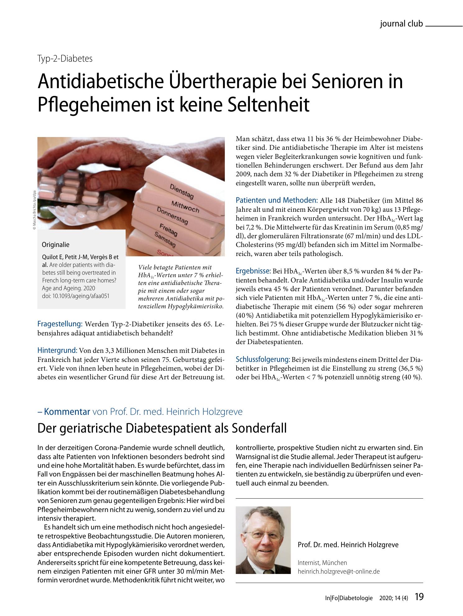 Vorschauseite 1: Antidiabetische Übertherapie bei Senioren in Pflegeheimen ist keine Seltenheit