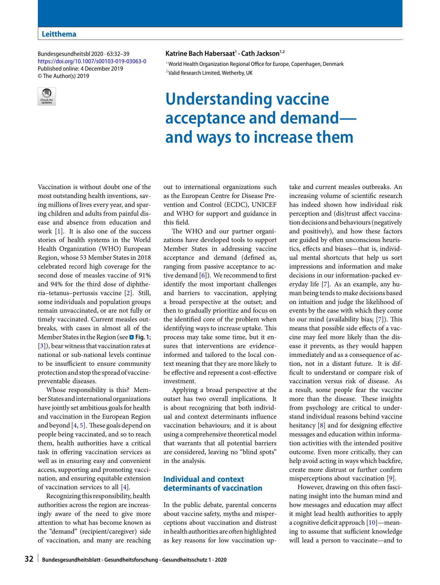 Vorschauseite 1: Understanding vaccine acceptance and demand—and ways to increase them