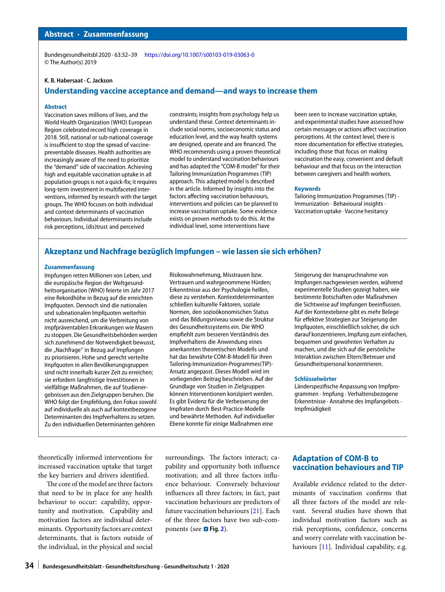 Vorschauseite 3: Understanding vaccine acceptance and demand—and ways to increase them