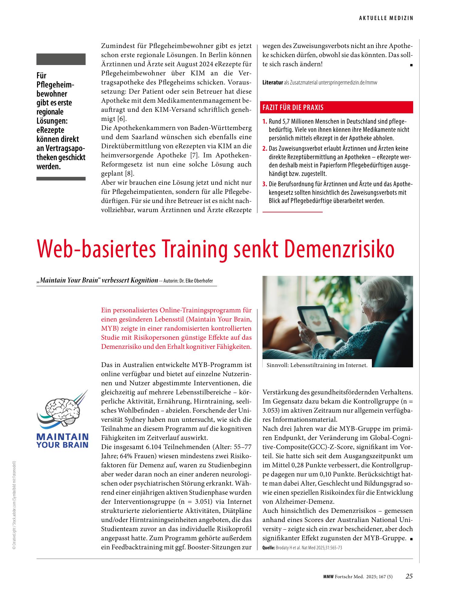 Vorschauseite 1: Web-basiertes Training senkt Demenzrisiko