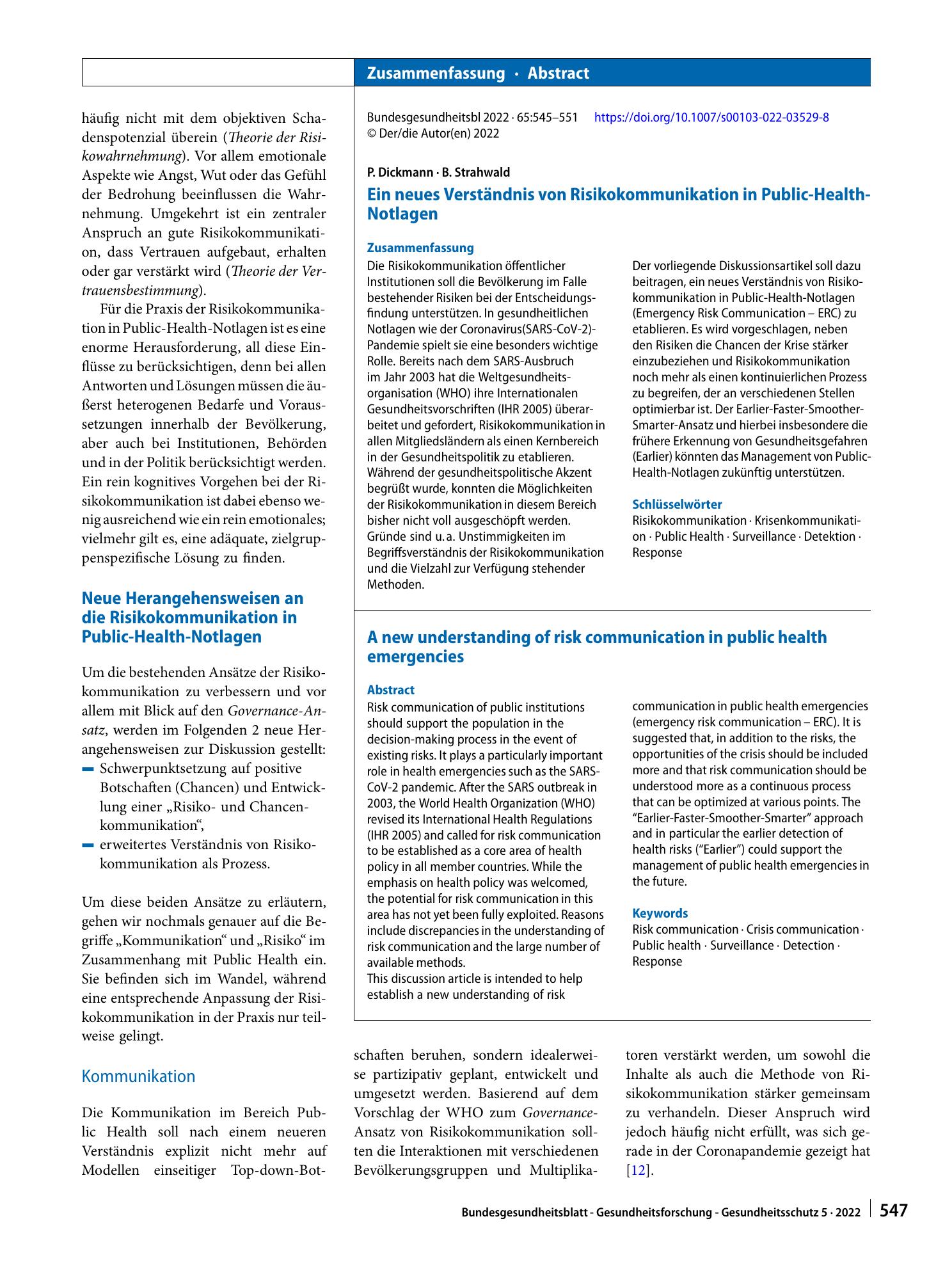 Vorschauseite 3: Ein neues Verständnis von Risikokommunikation in Public-Health-Notlagen