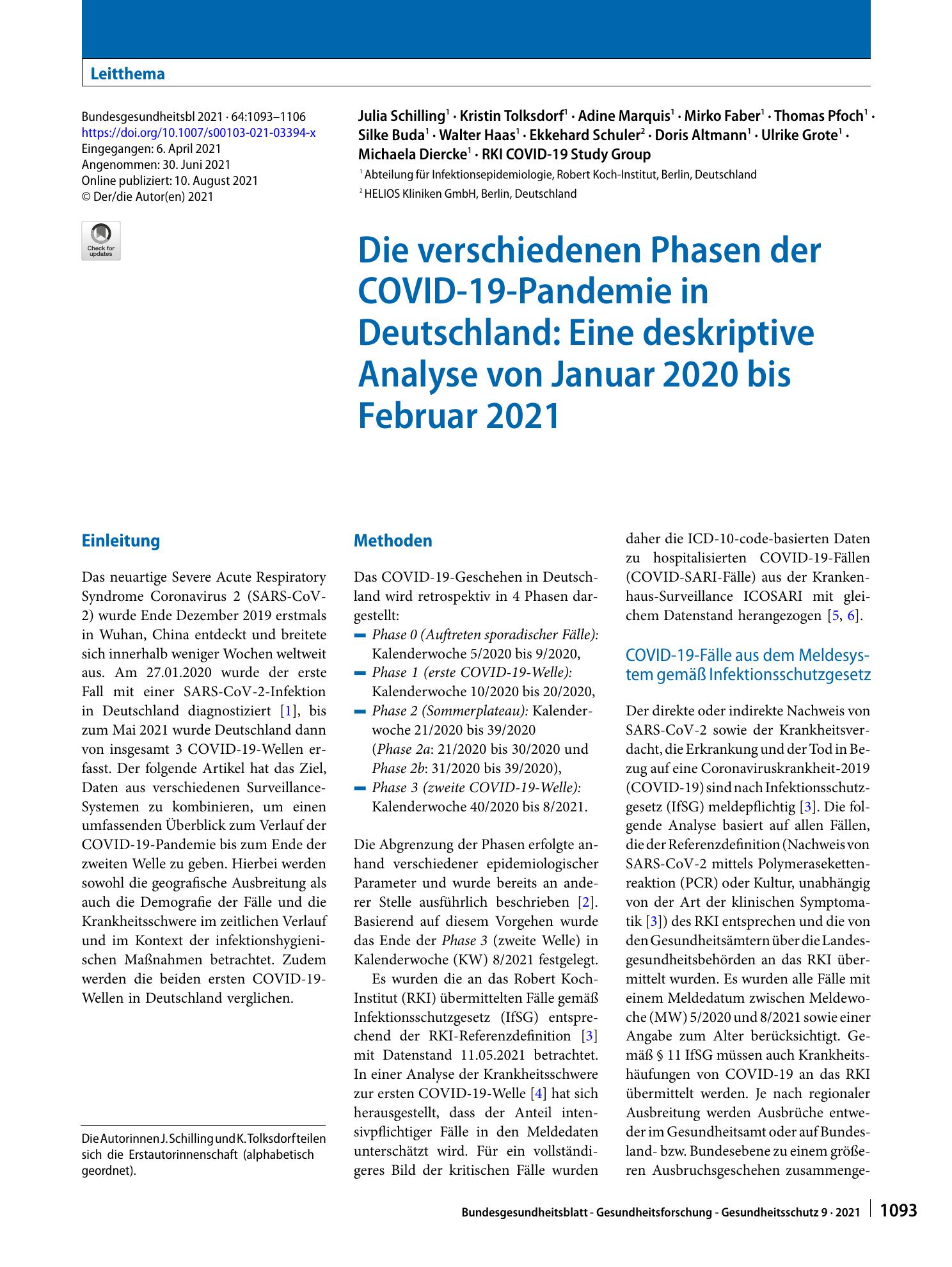 Vorschauseite 1: Die verschiedenen Phasen der COVID-19-Pandemie in Deutschland: Eine deskriptive Analyse von Januar 2020 bis Februar 2021
