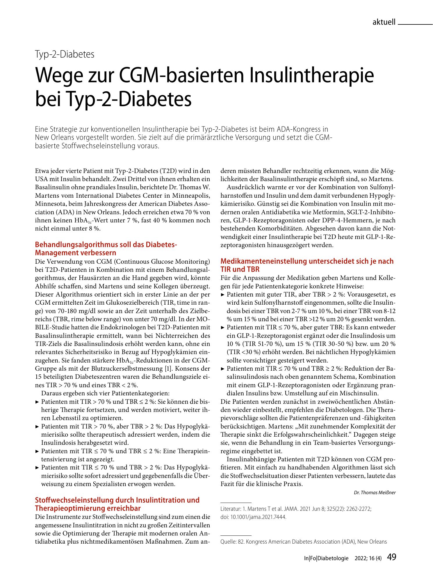 Vorschauseite 1: Wege zur CGM-basierten Insulintherapie bei Typ-2-Diabetes