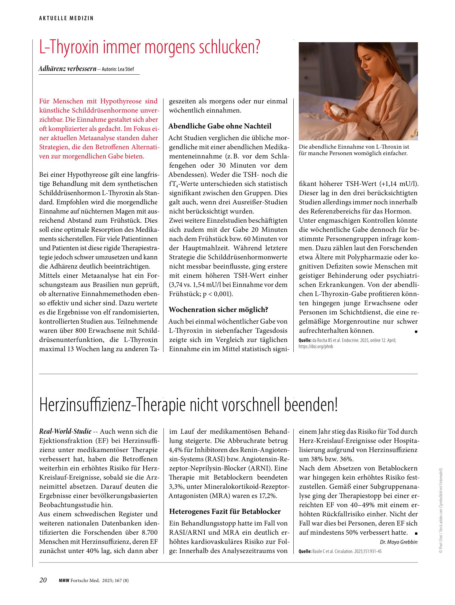 Vorschauseite 1: L-Thyroxin immer morgens schlucken?