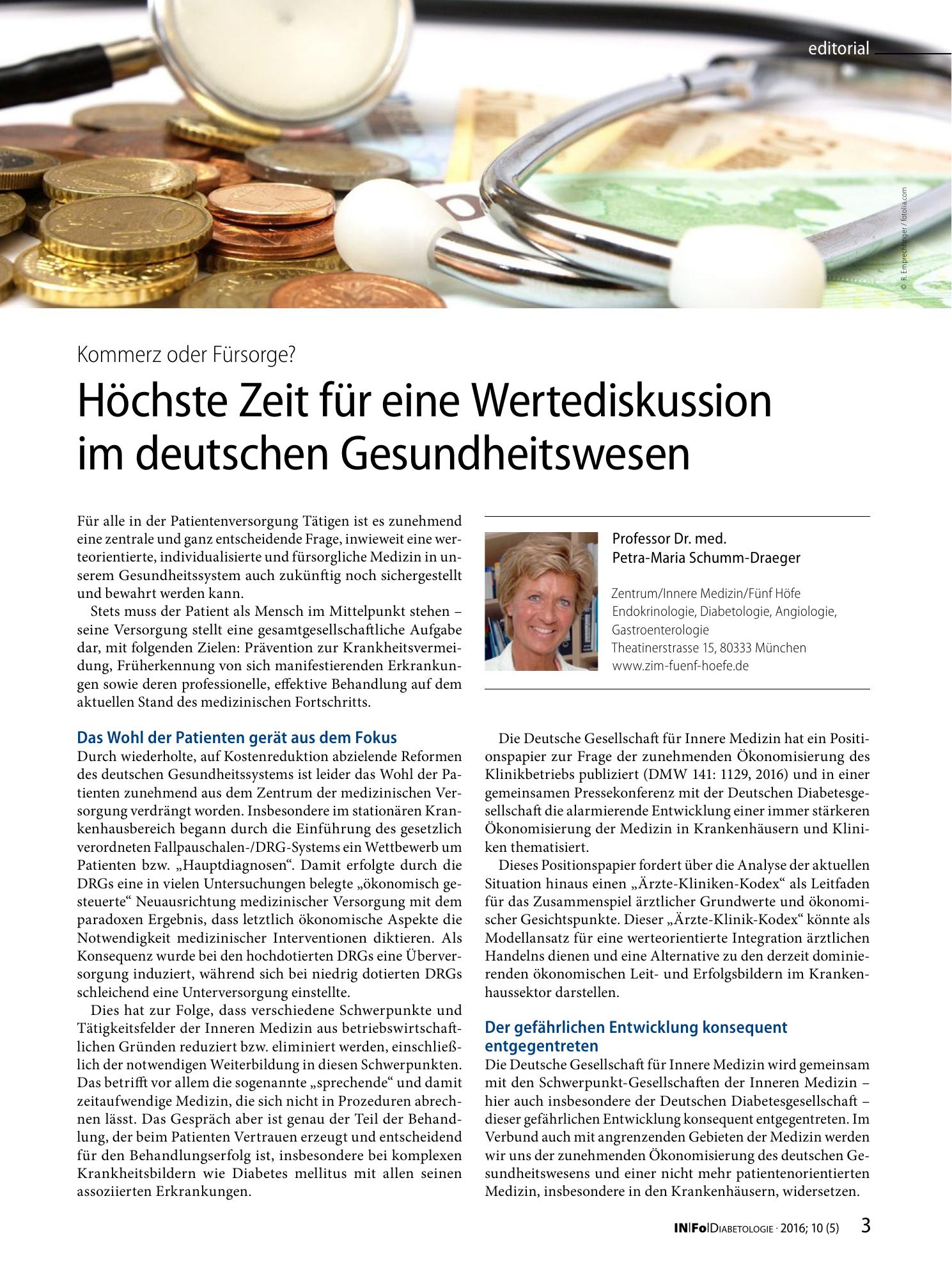 Vorschauseite 1: Höchste Zeit für eine Wertediskussion im deutschen Gesundheitswesen