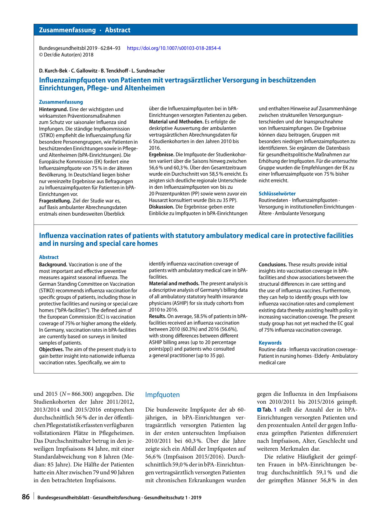 Vorschauseite 3: Influenzaimpfquoten von Patienten mit vertragsärztlicher Versorgung in beschützenden Einrichtungen, Pflege- und Altenheimen