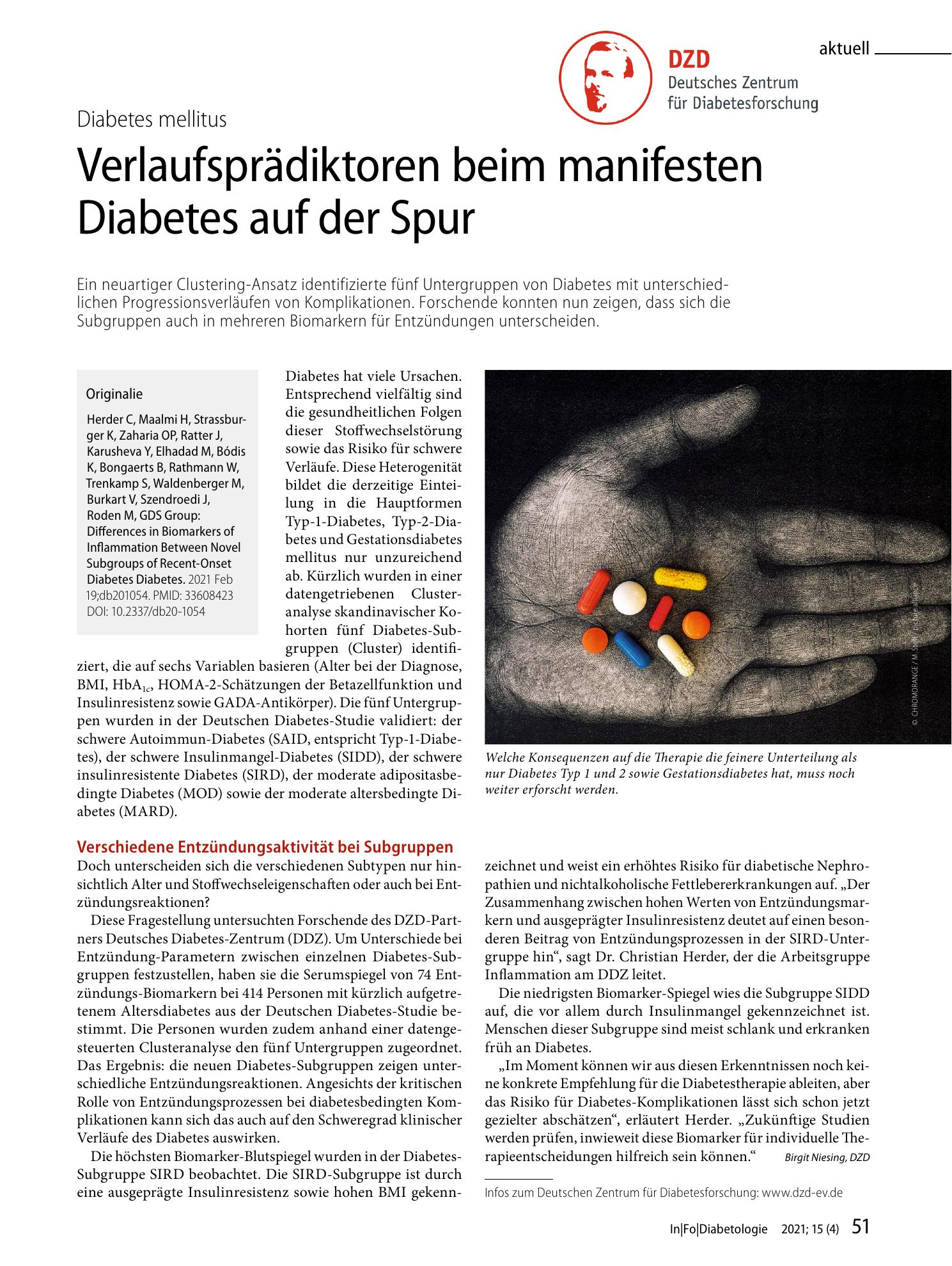 Vorschauseite 1: Verlaufsprädiktoren beim manifesten Diabetes auf der Spur