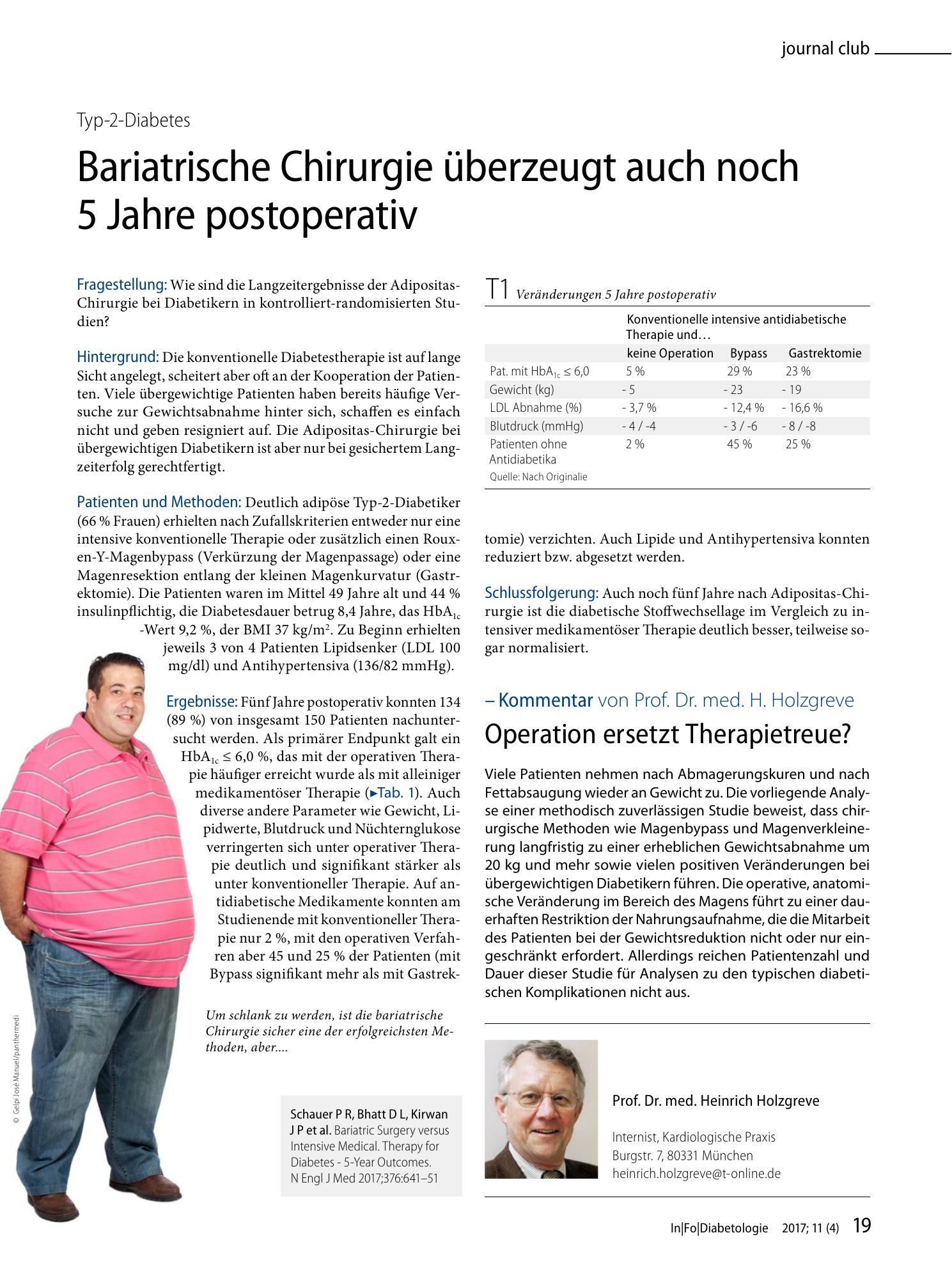 Vorschauseite 1: Bariatrische Chirurgie überzeugt auch noch 5 Jahre postoperativ