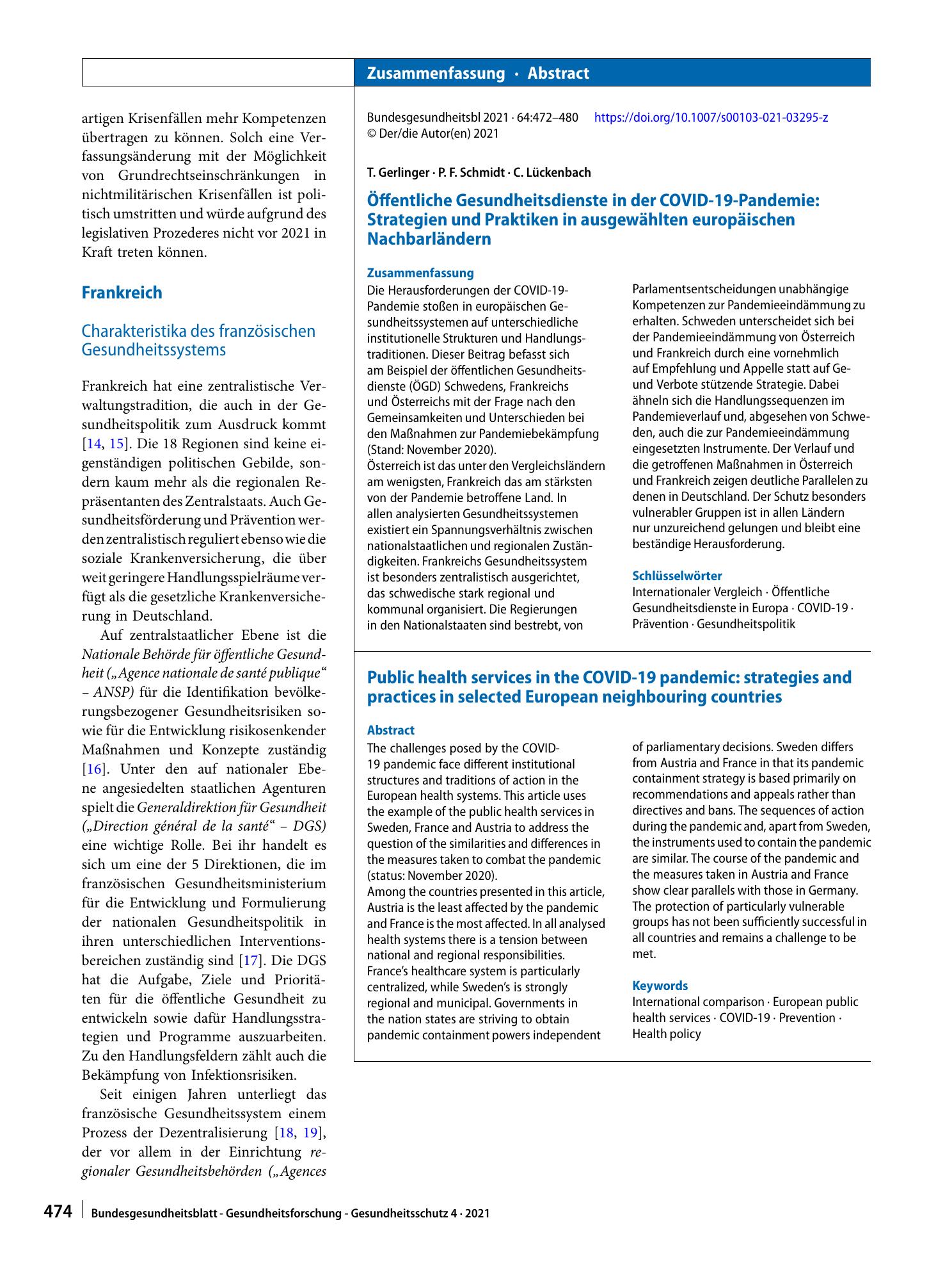Vorschauseite 3: Öffentliche Gesundheitsdienste in der COVID-19-Pandemie: Strategien und Praktiken in ausgewählten europäischen Nachbarländern