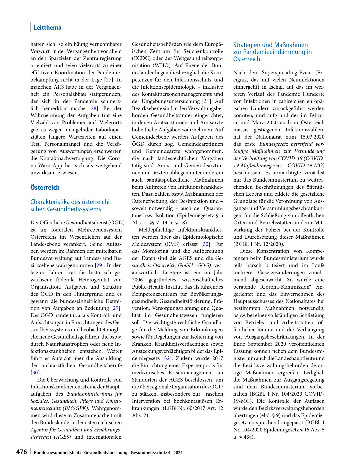 Vorschauseite 5: Öffentliche Gesundheitsdienste in der COVID-19-Pandemie: Strategien und Praktiken in ausgewählten europäischen Nachbarländern