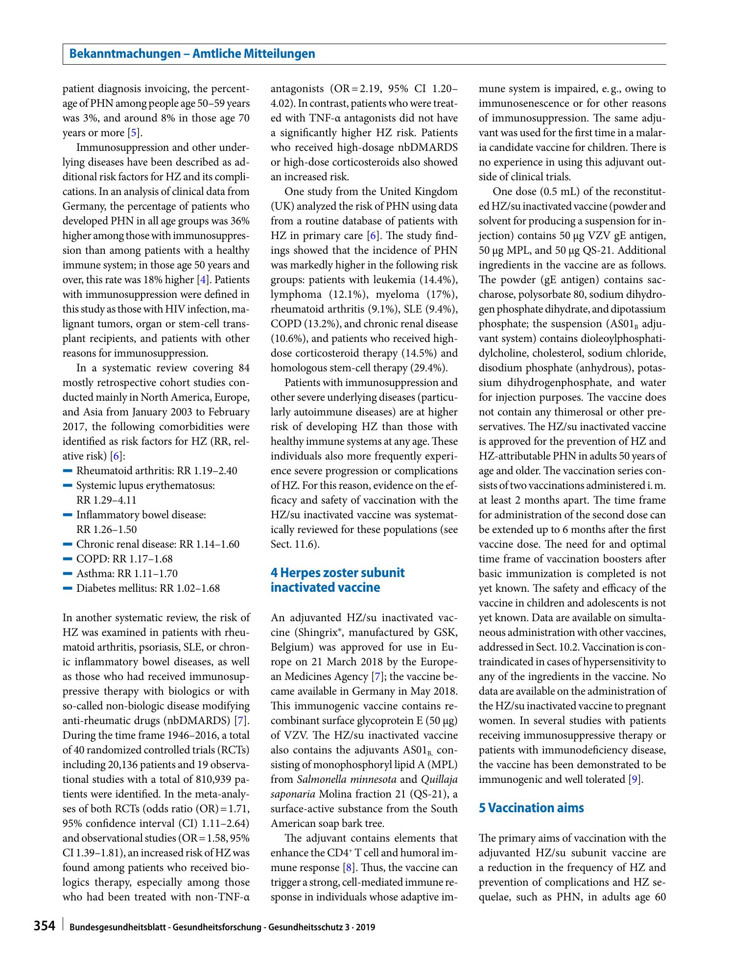 Vorschauseite 3: Background paper to the decision to recommend the vaccination with the inactivated herpes zoster subunit vaccine