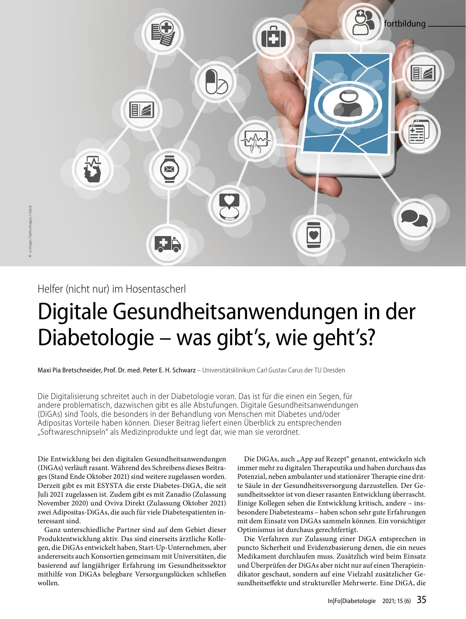 Vorschauseite 1: Digitale Gesundheitsanwendungen in der Diabetologie - was gibt's, wie geht's?