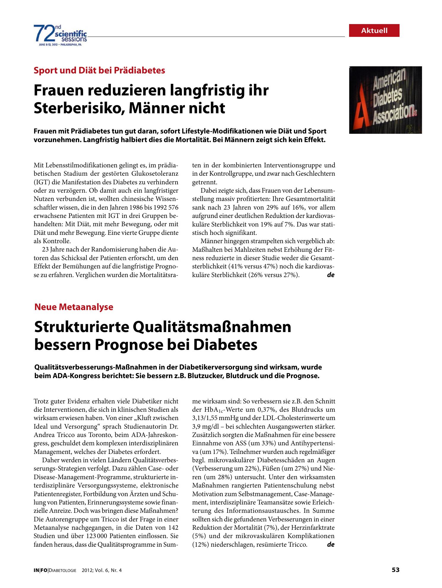 Vorschauseite 1: Strukturierte Qualitätsmaßnahmen bessern Prognose bei Diabetes