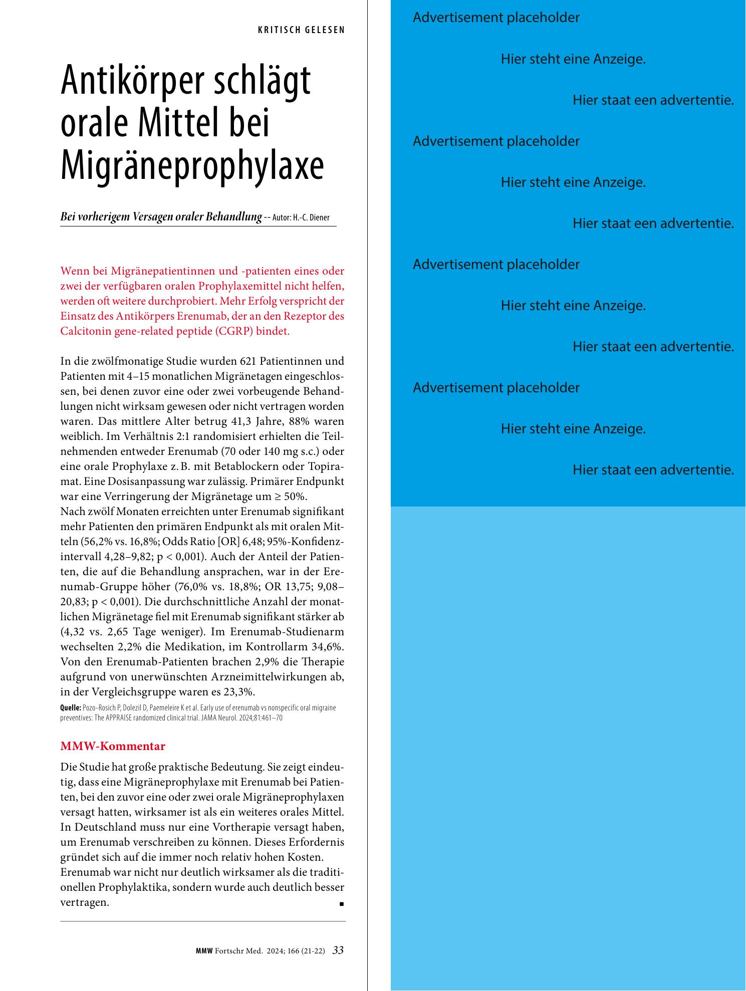 Vorschauseite 1: Antikörper schlägt orale Mittel bei Migräneprophylaxe