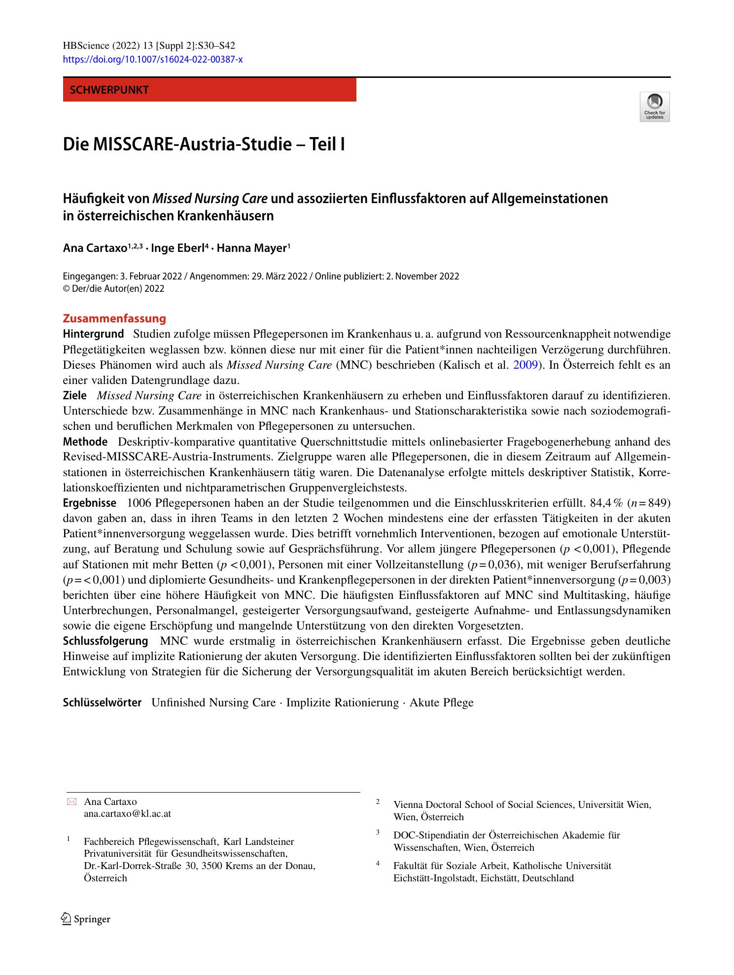 Vorschauseite 1: Die MISSCARE-Austria-Studie – Teil I