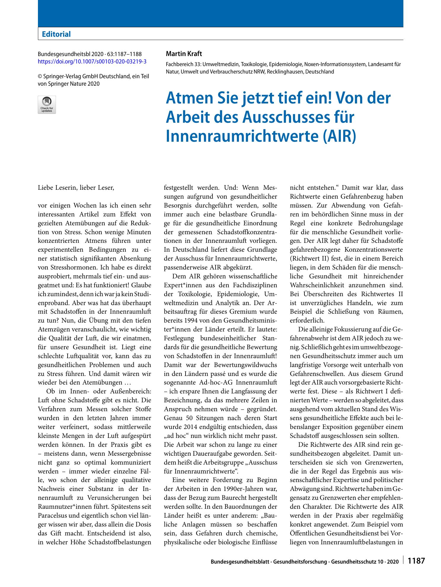 Vorschauseite 1: Atmen Sie jetzt tief ein! Von der Arbeit des Ausschusses für Innenraumrichtwerte (AIR)