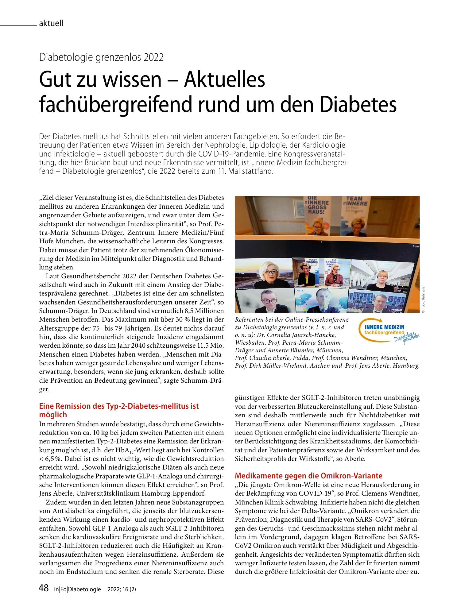 Vorschauseite 1: Gut zu wissen - Aktuelles fachübergreifend rund um den Diabetes