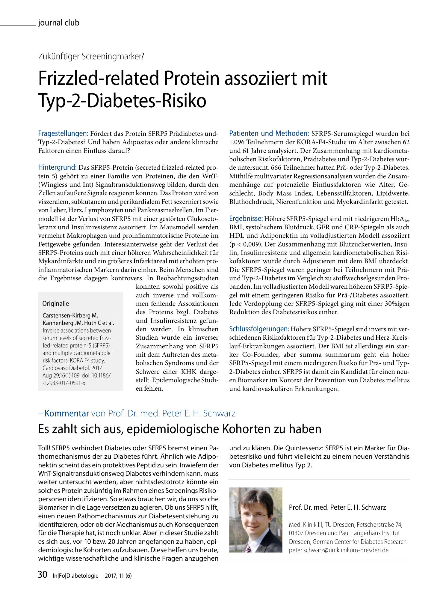 Vorschauseite 1: Frizzled-related Protein assoziiert mit Typ-2-Diabetes-Risiko