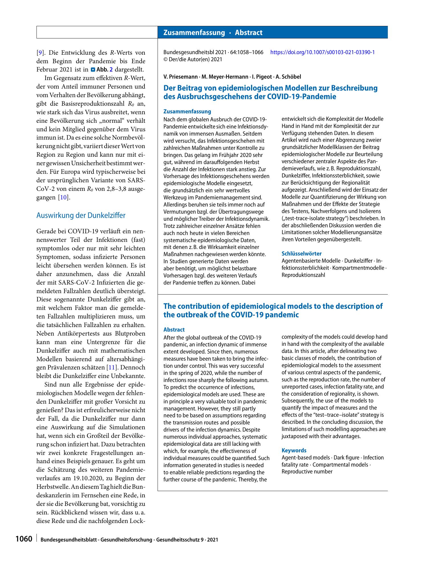 Vorschauseite 3: Der Beitrag von epidemiologischen Modellen zur Beschreibung des Ausbruchsgeschehens der COVID-19-Pandemie