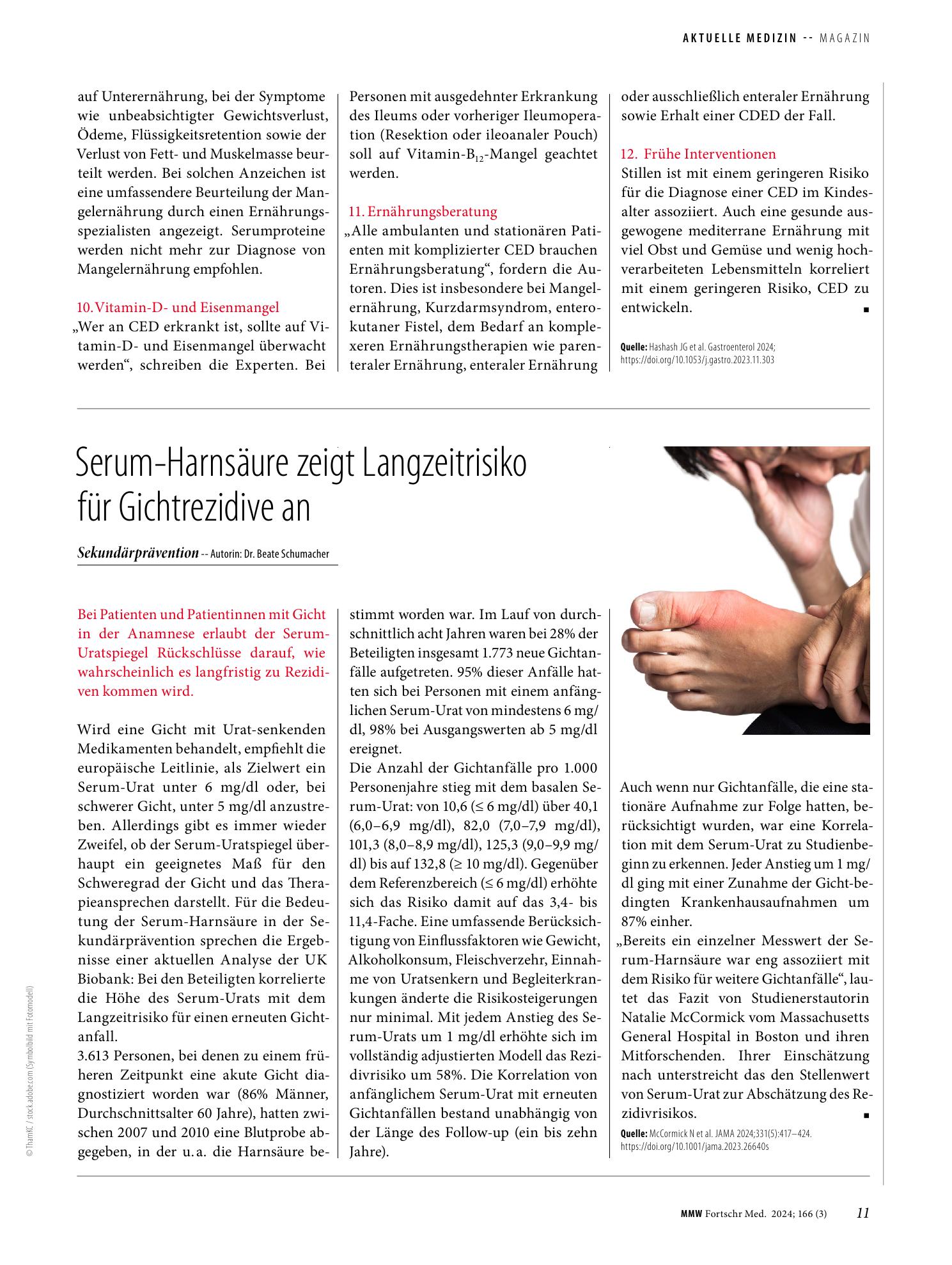 Vorschauseite 1: Serum-Harnsäure zeigt Langzeitrisiko für Gichtrezidive an