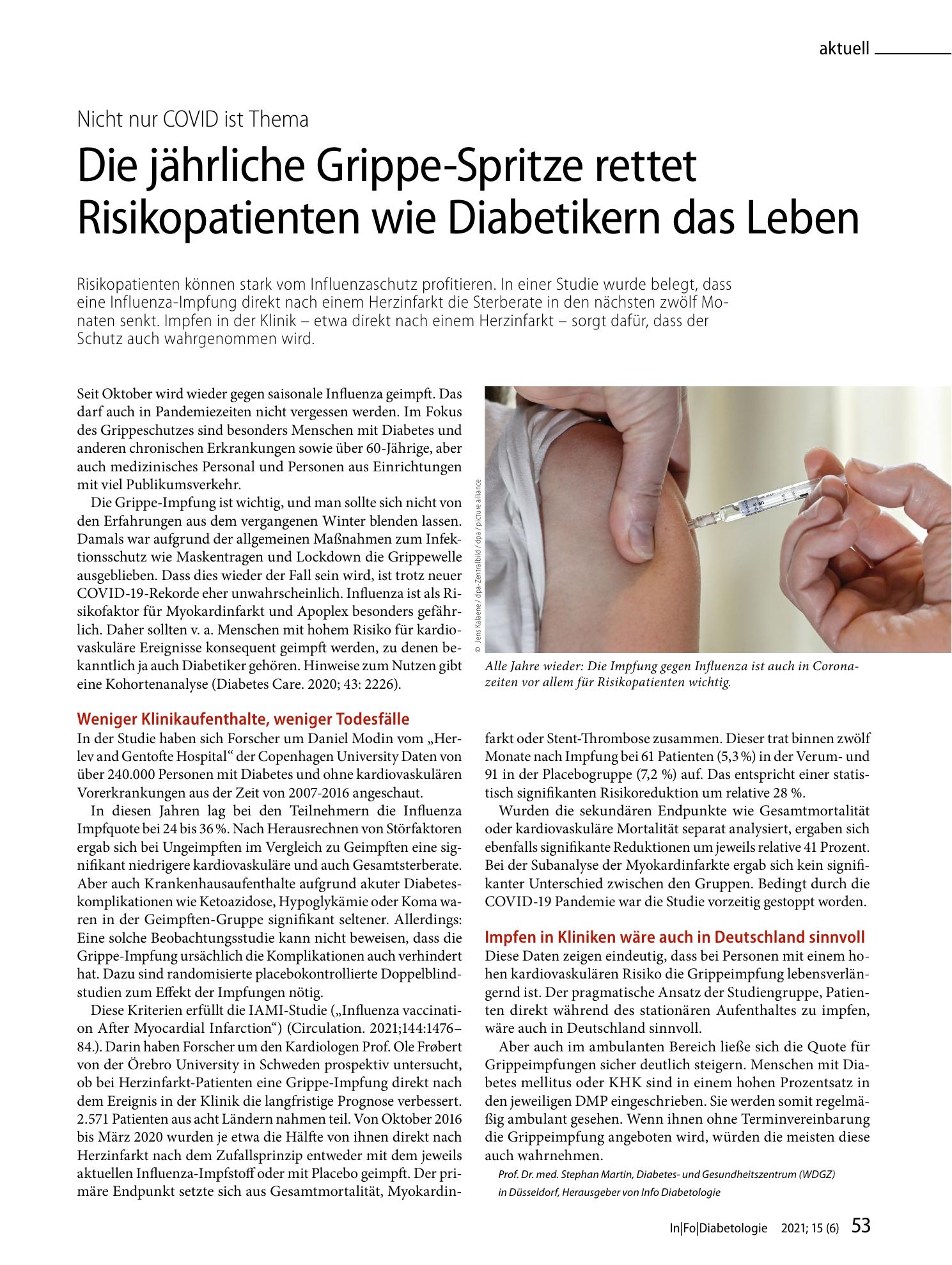 Vorschauseite 1: Die jährliche Grippe-Spritze rettet Risikopatienten wie Diabetikern das Leben